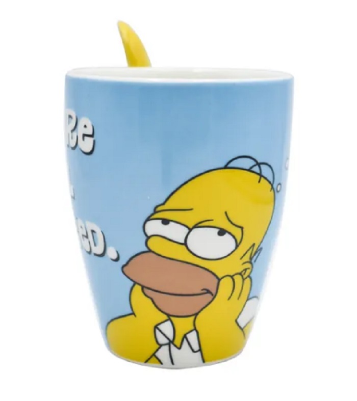 2 Tazas Cerámica Homero Marge Simpson Cuchara 310ml Original