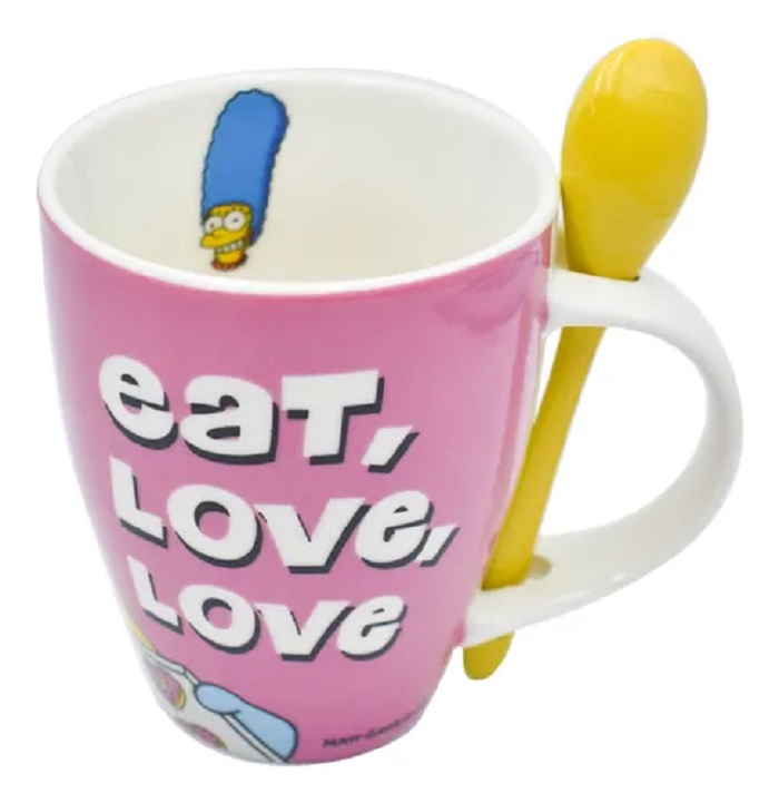 2 Tazas Cerámica Homero Marge Simpson Cuchara 310ml Original