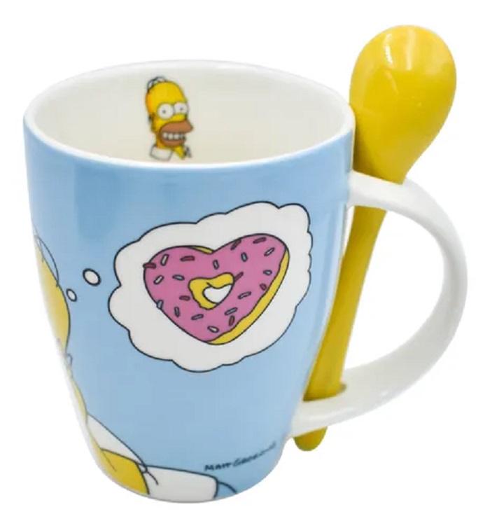 2 Tazas Cerámica Homero Marge Simpson Cuchara 310ml Original