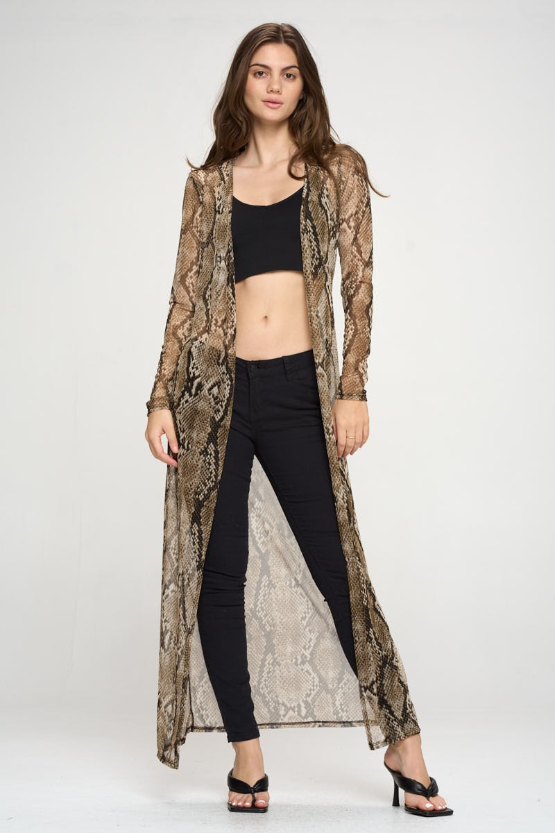 Cardigan Extra Ligero Maxi Largo Manga Larga Serpiente Miley