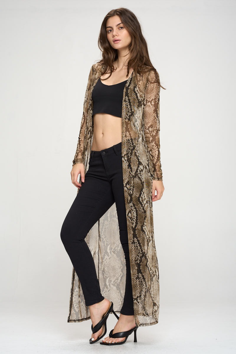 Cardigan Extra Ligero Maxi Largo Manga Larga Serpiente Miley