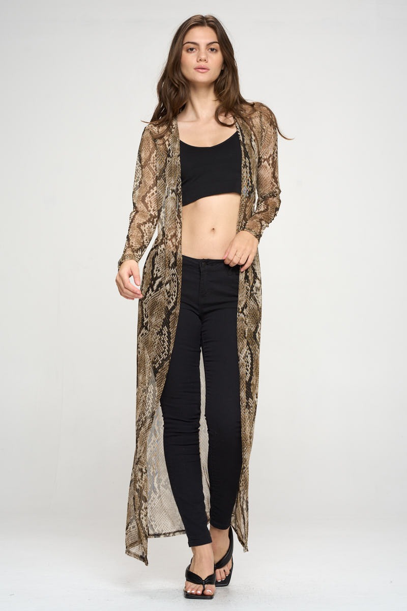 Cardigan Extra Ligero Maxi Largo Manga Larga Serpiente Miley