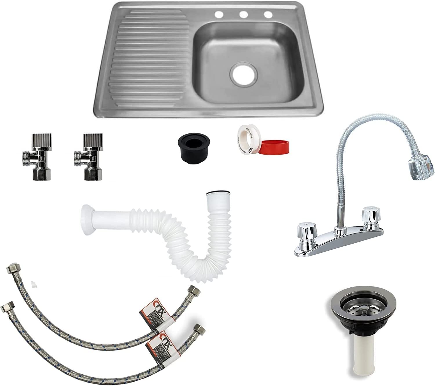 Tarja con Escurridero (Izquierda) Con Mezcladora Flexible Para Fregadero y Todo lo Necesario para Instalación.