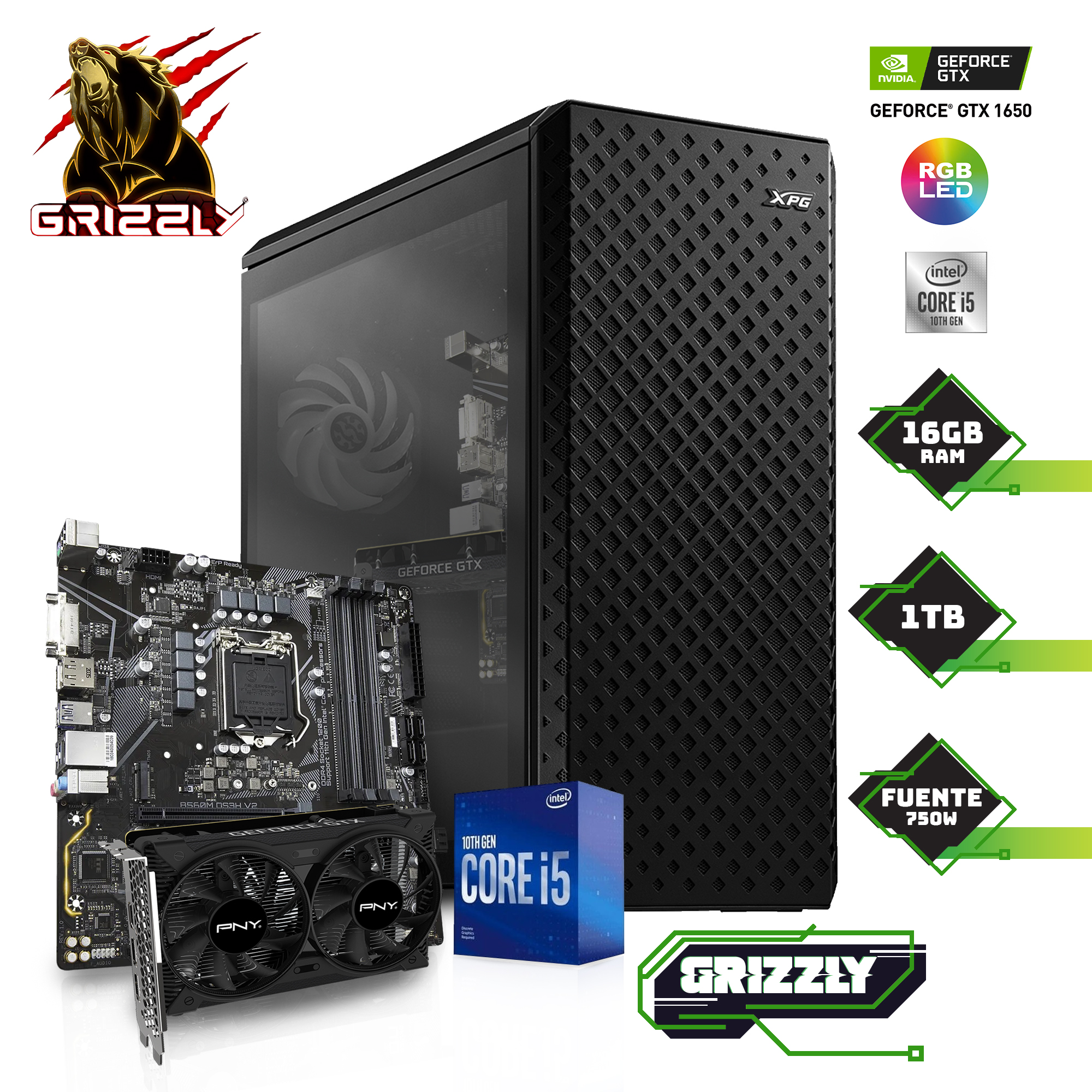 PC GAMER GRIZZLY XPG EDITION INTEL CORE I5 10400 4.3 GHZ GTX 1650 4GB RAM 16GB SSD 480GB HDD 1TB SG-IC057
