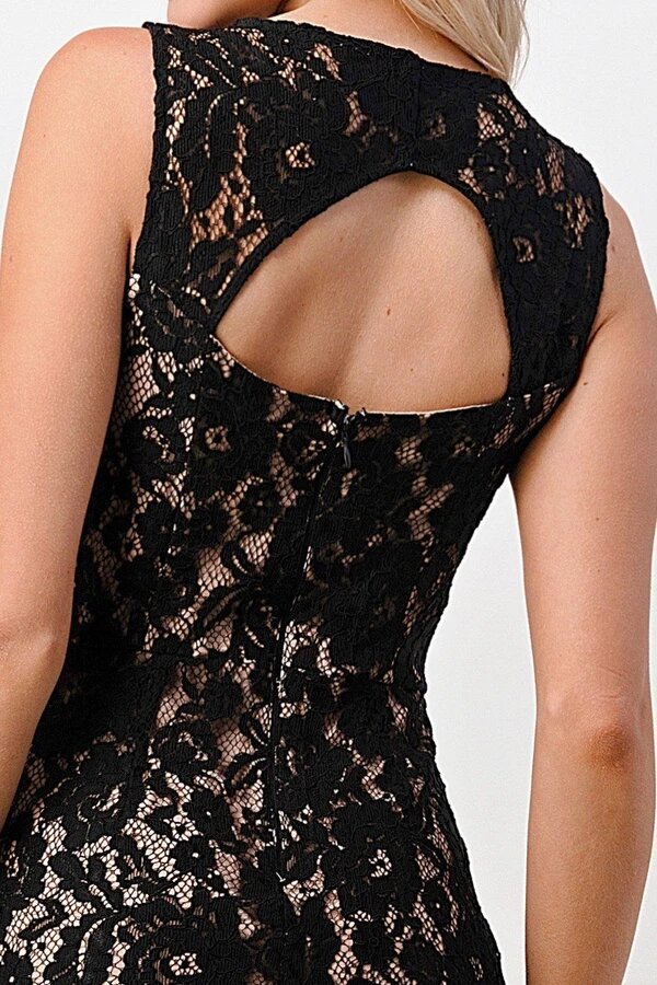 Mini Vestido De Encaje Negro Bicolor Con Escote En V Miley