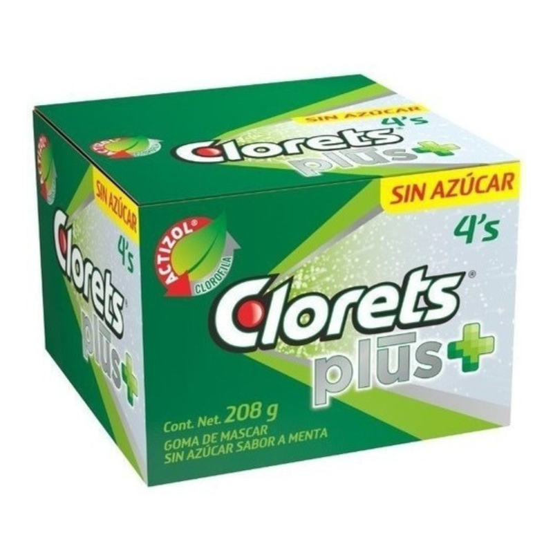 Chicle Clorets Plus 4 pastillas 40 piezas 