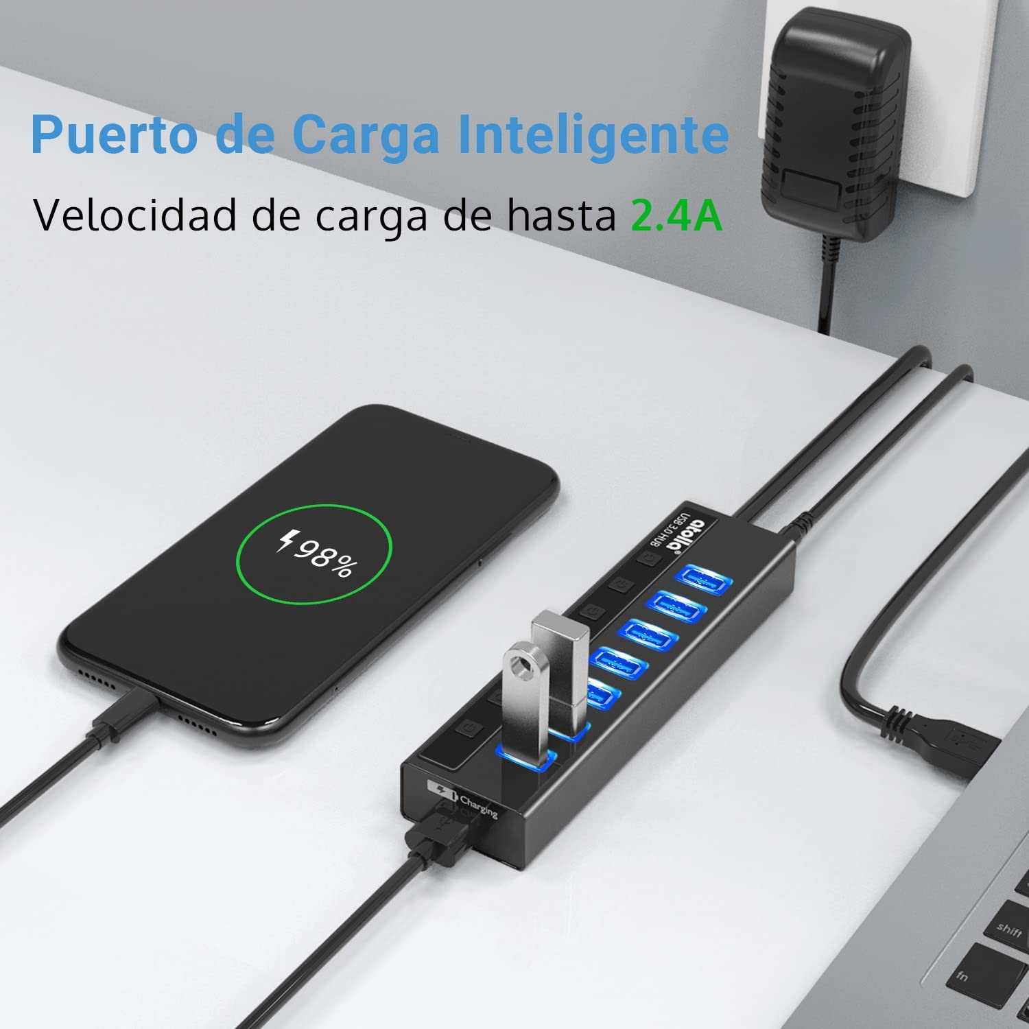 ATOLLA 7 Puertos Hub USB 3.0 Hub USB 3.0 de 7 Puertos c vo Mac OS Windows y Linux