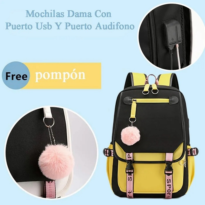 Mochila Para Mujer Impermeable Antirrobo Con Puerto Usb
