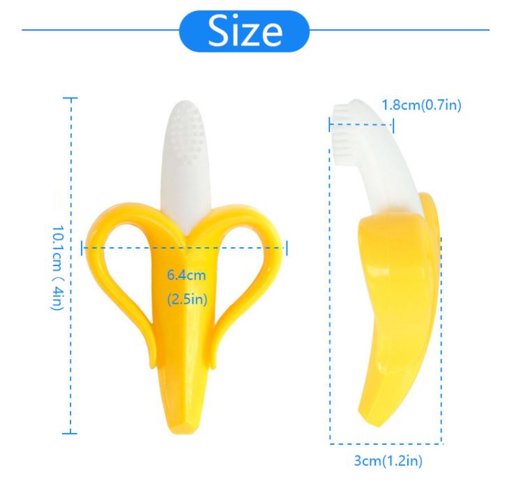 Mordedera para bebé forma Banana Platano con base y estuche. Cepillo de dientes para bebé de silicon