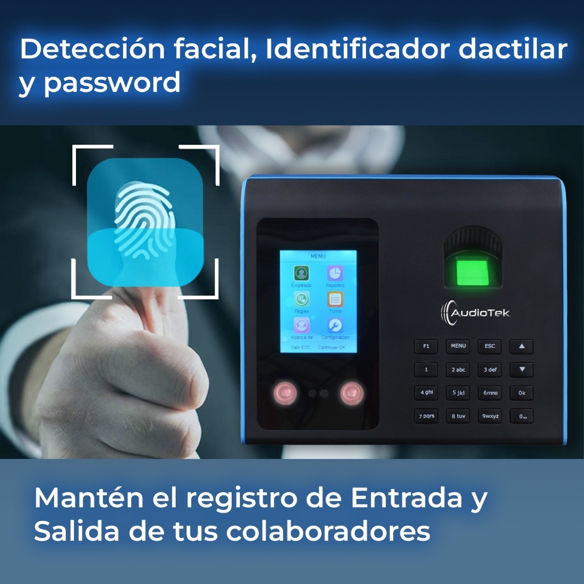 Jandei Reloj fichar Facial, biometrico Tarjeta Software Incluido huella  dactilar RFID USB TCP/IP control acceso