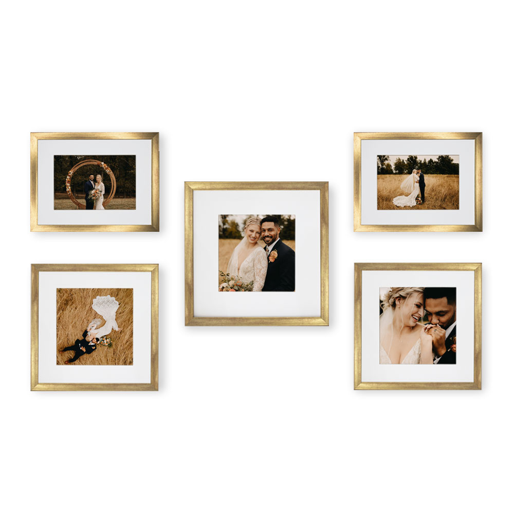 Set de 5 Marcos Decorativos con Marco Dorado con cristal y marialuisa