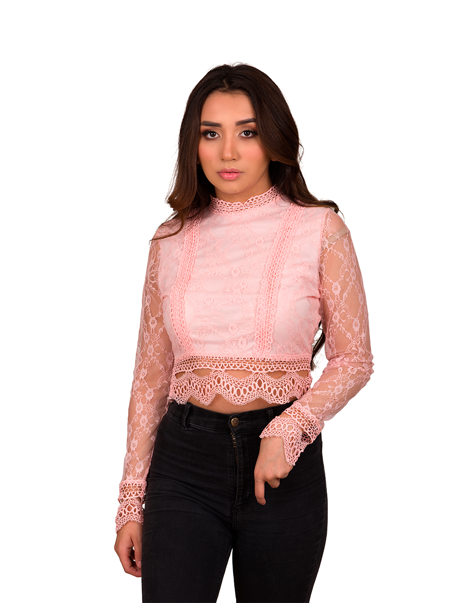 Blusa Moda Manga Larga Corta De Encaje Con Forro V-jh8884