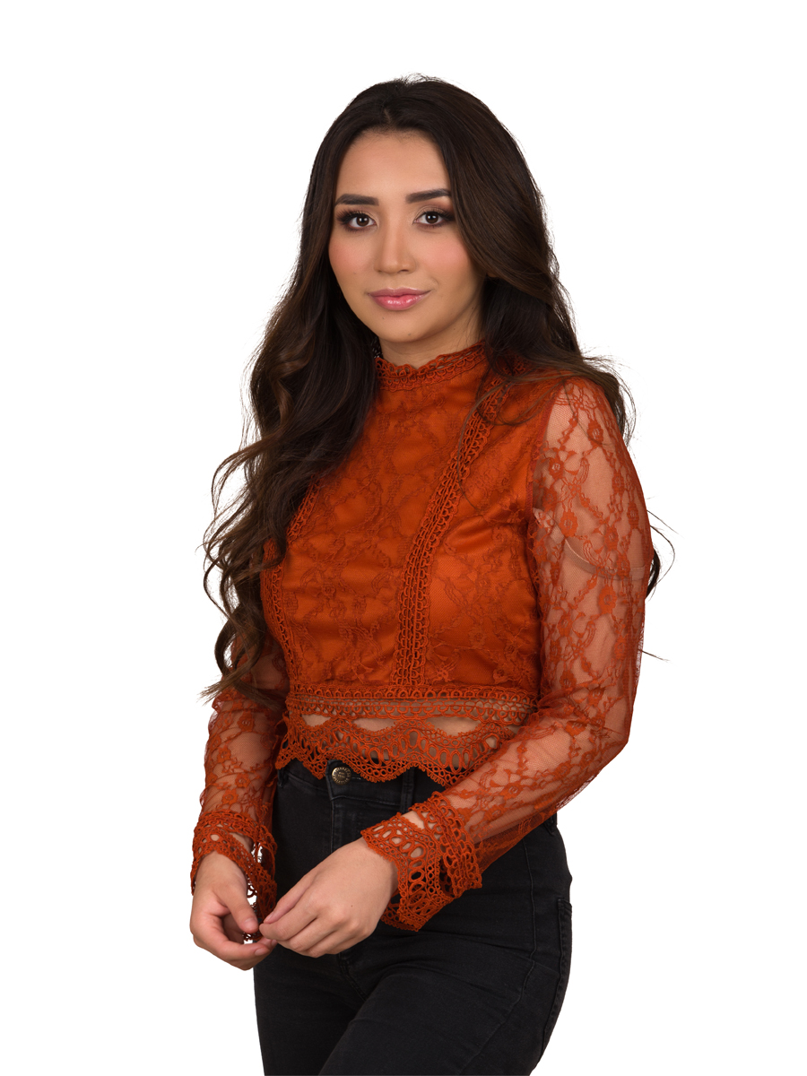 Blusa Moda Manga Larga Corta De Encaje Con Forro V-jh8884