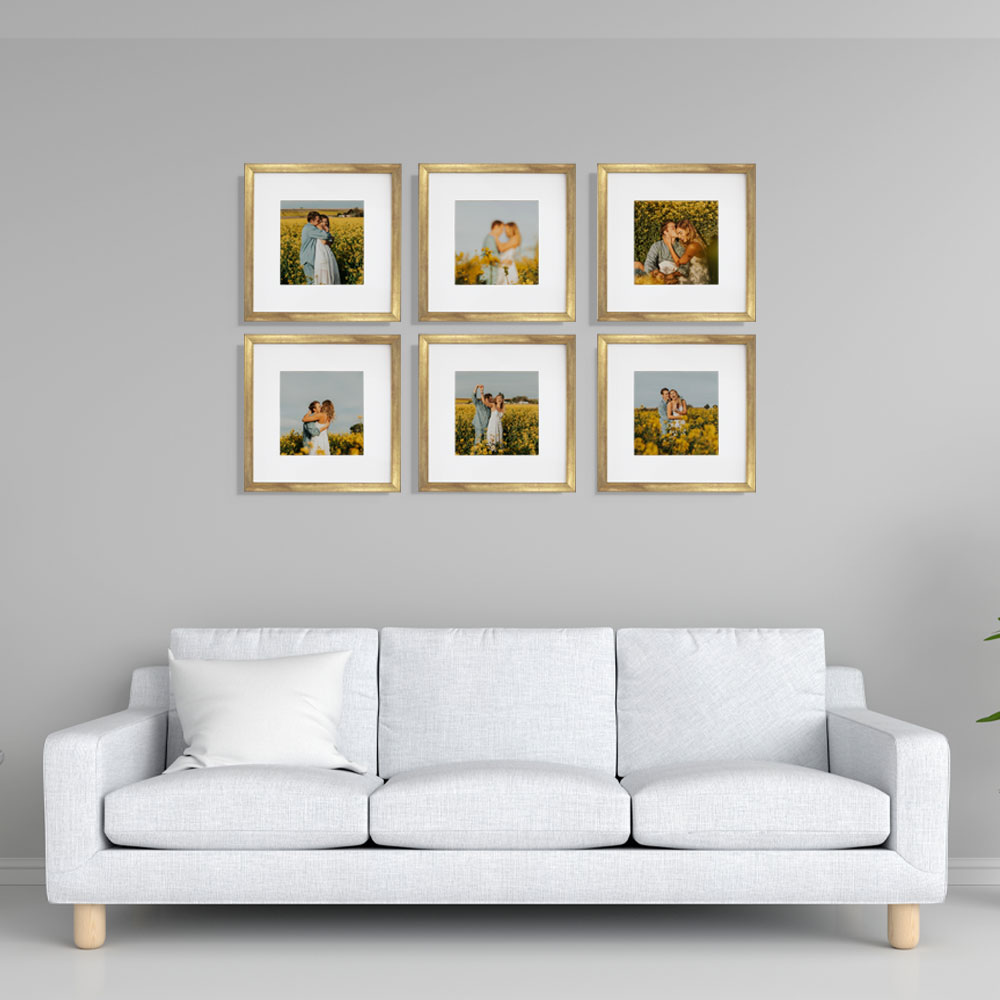 Set de 6 Marcos Decorativos con Marco Dorado con cristal y marialuisa