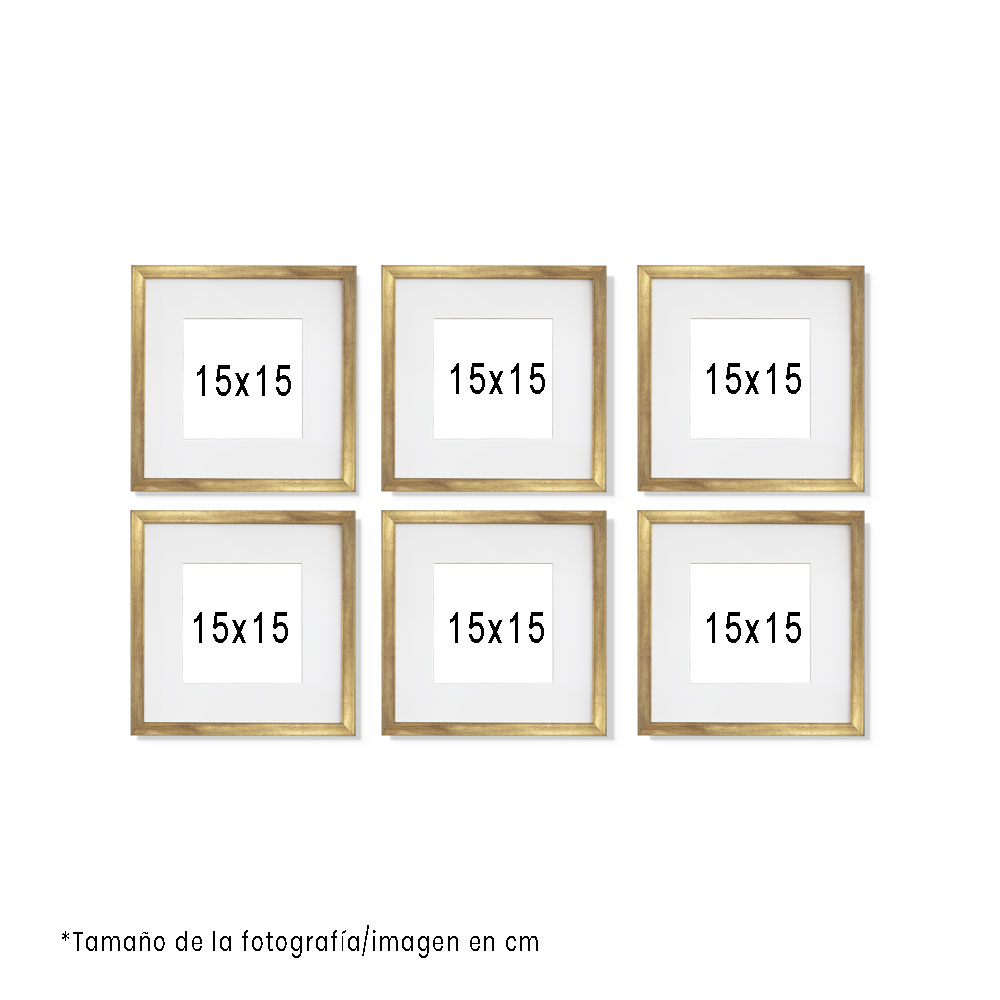 Set de 6 Marcos Decorativos con Marco Dorado con cristal y marialuisa