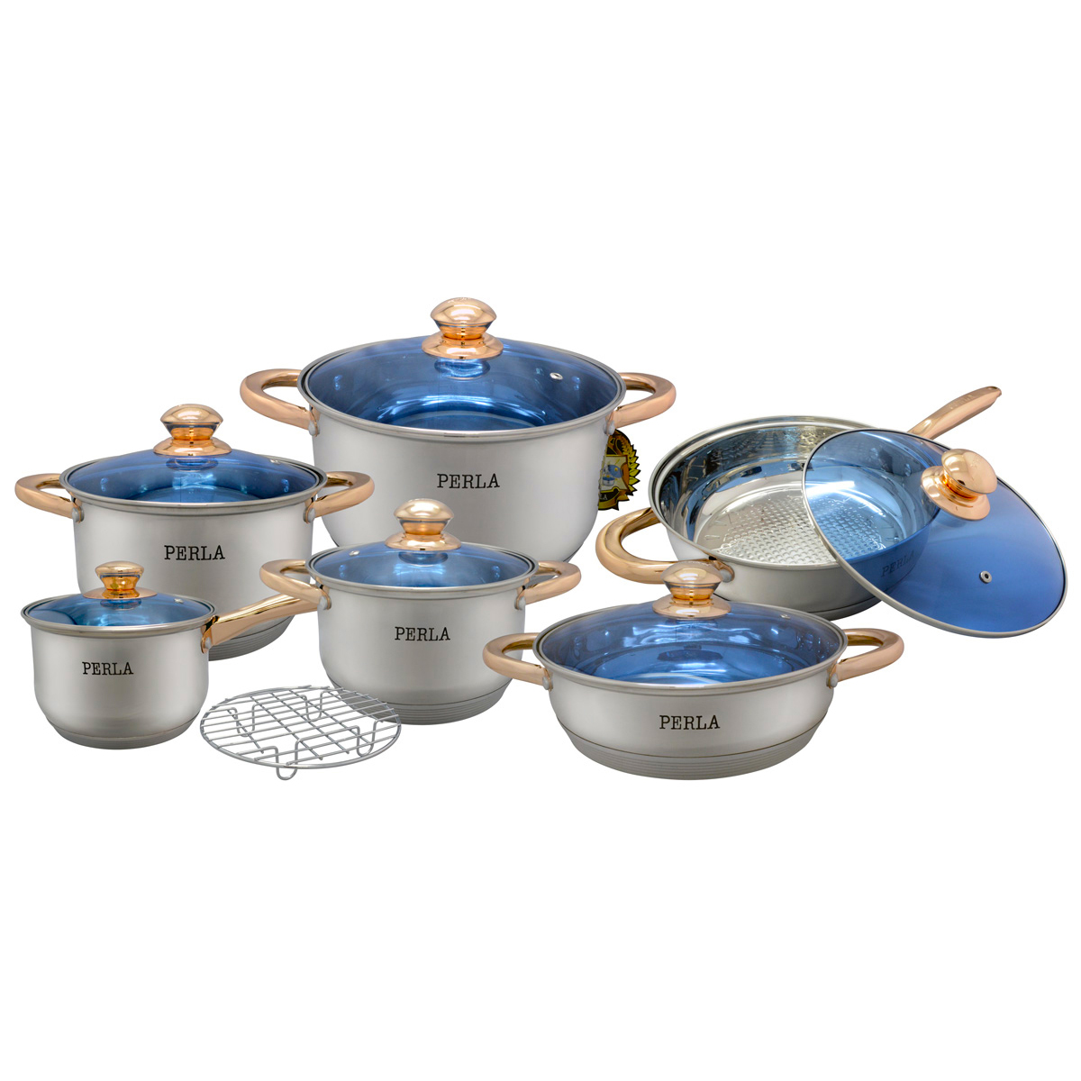 Batería de cocina Acero Inoxidable Perla Coral Plus 13 pzas