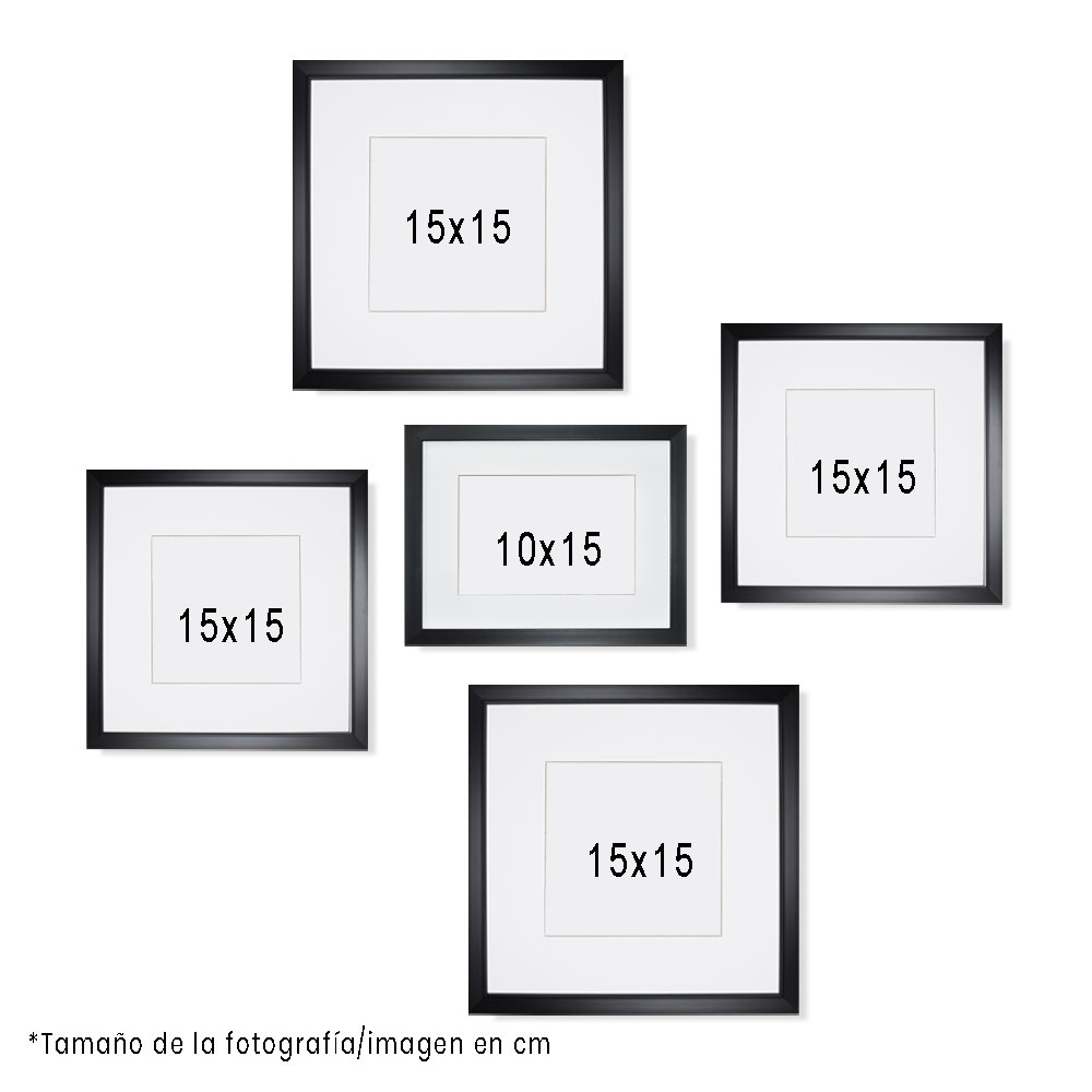 Set de 5 Marcos Decorativos con Marco negro con cristal y marialuisa