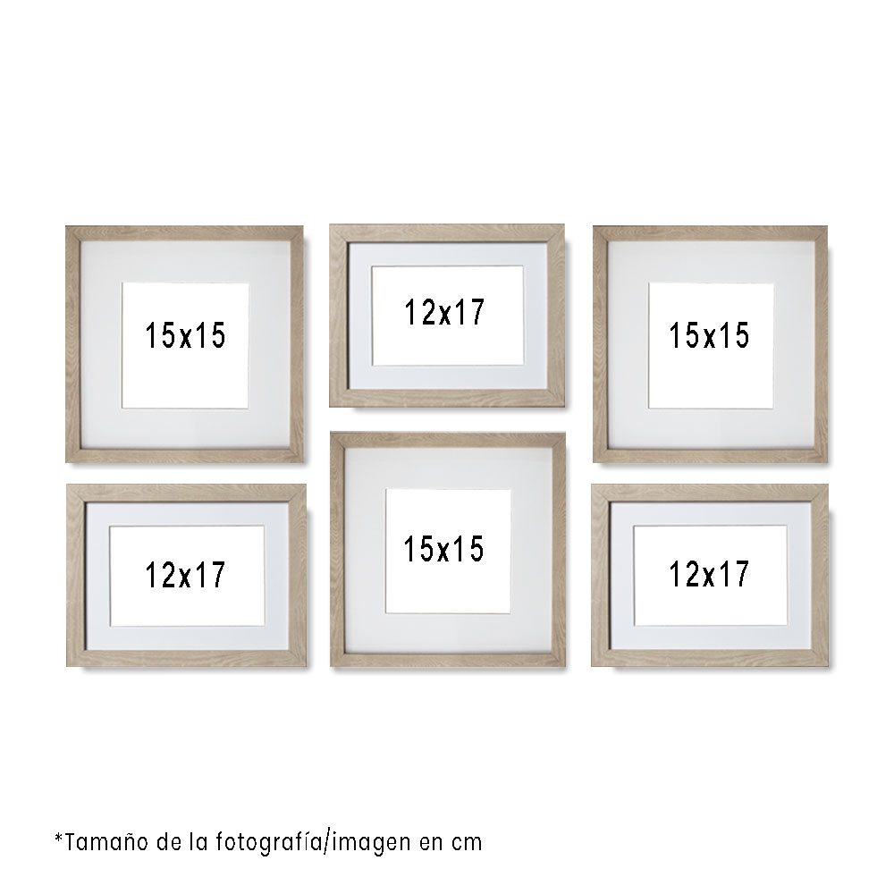 Set de 6 Marcos Decorativos con Marco Color Maple con cristal y marialuisa