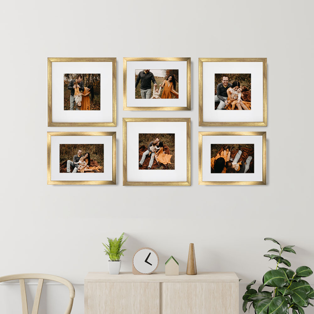 Set de 6 Marcos Decorativos con Marco Dorado con cristal y marialuisa