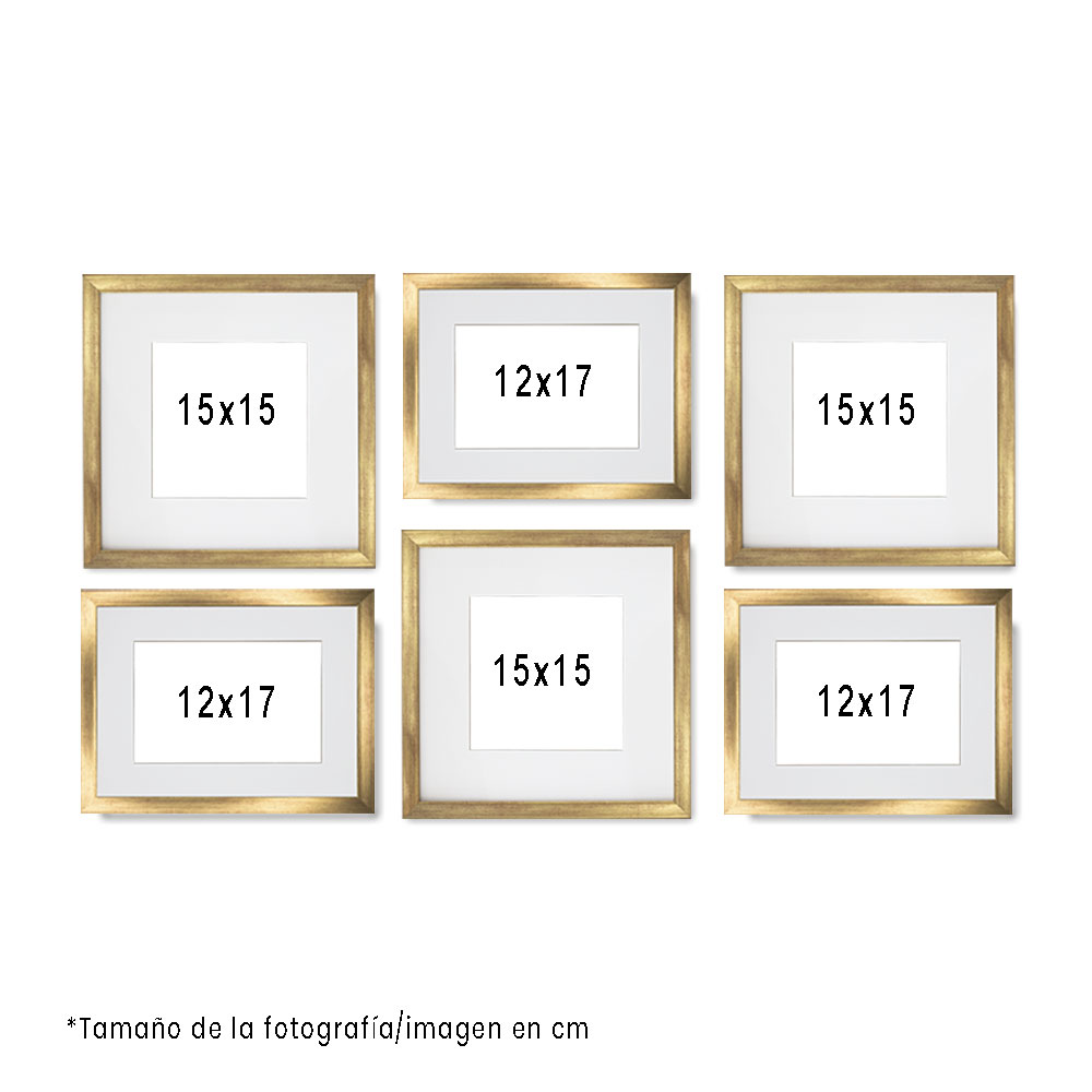 Set de 6 Marcos Decorativos con Marco Dorado con cristal y marialuisa