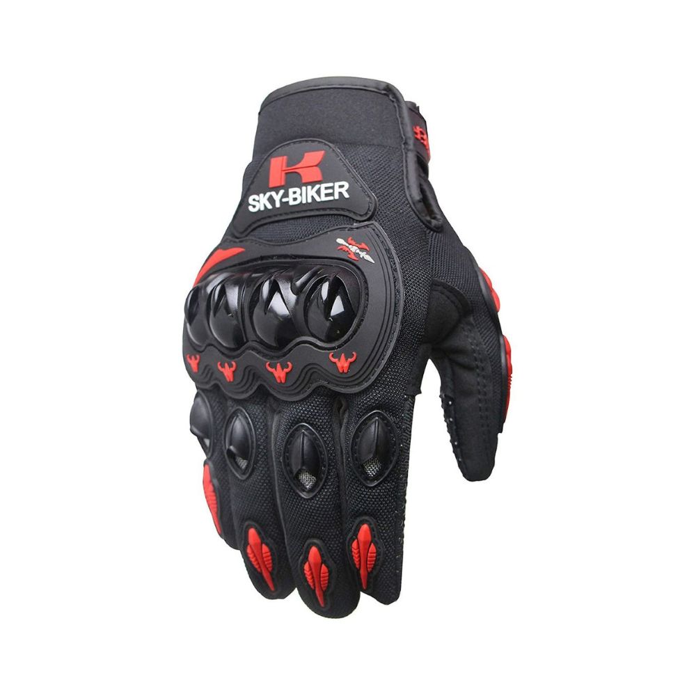 Guantes para Motociclista Hanylish Antideslizante Protección Completa al Dedo y con Sensores Táctiles para Pantalla Negro - Rojo, L