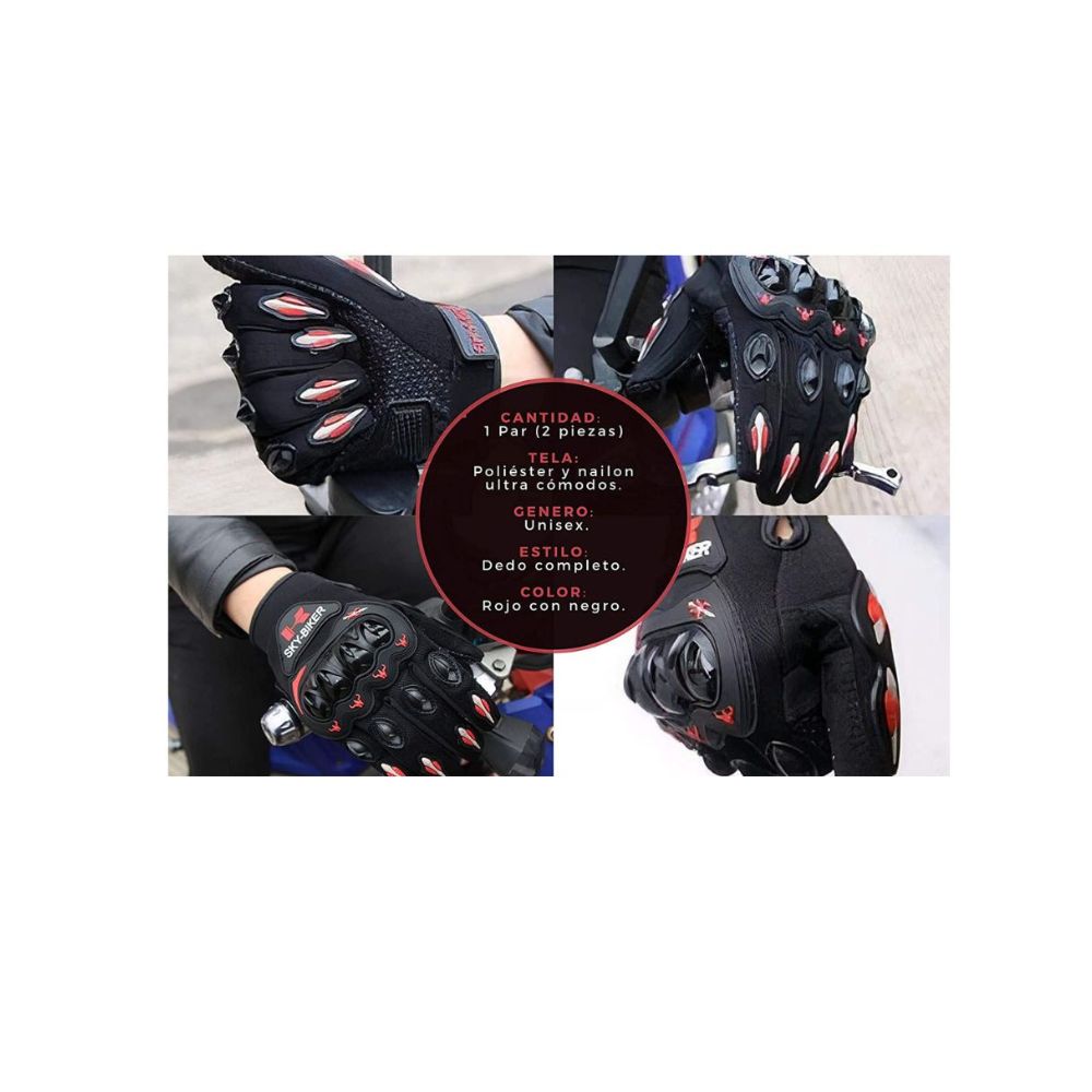 Guantes para Motociclista Hanylish Antideslizante Protección Completa al Dedo y con Sensores Táctiles para Pantalla Negro - Rojo, L