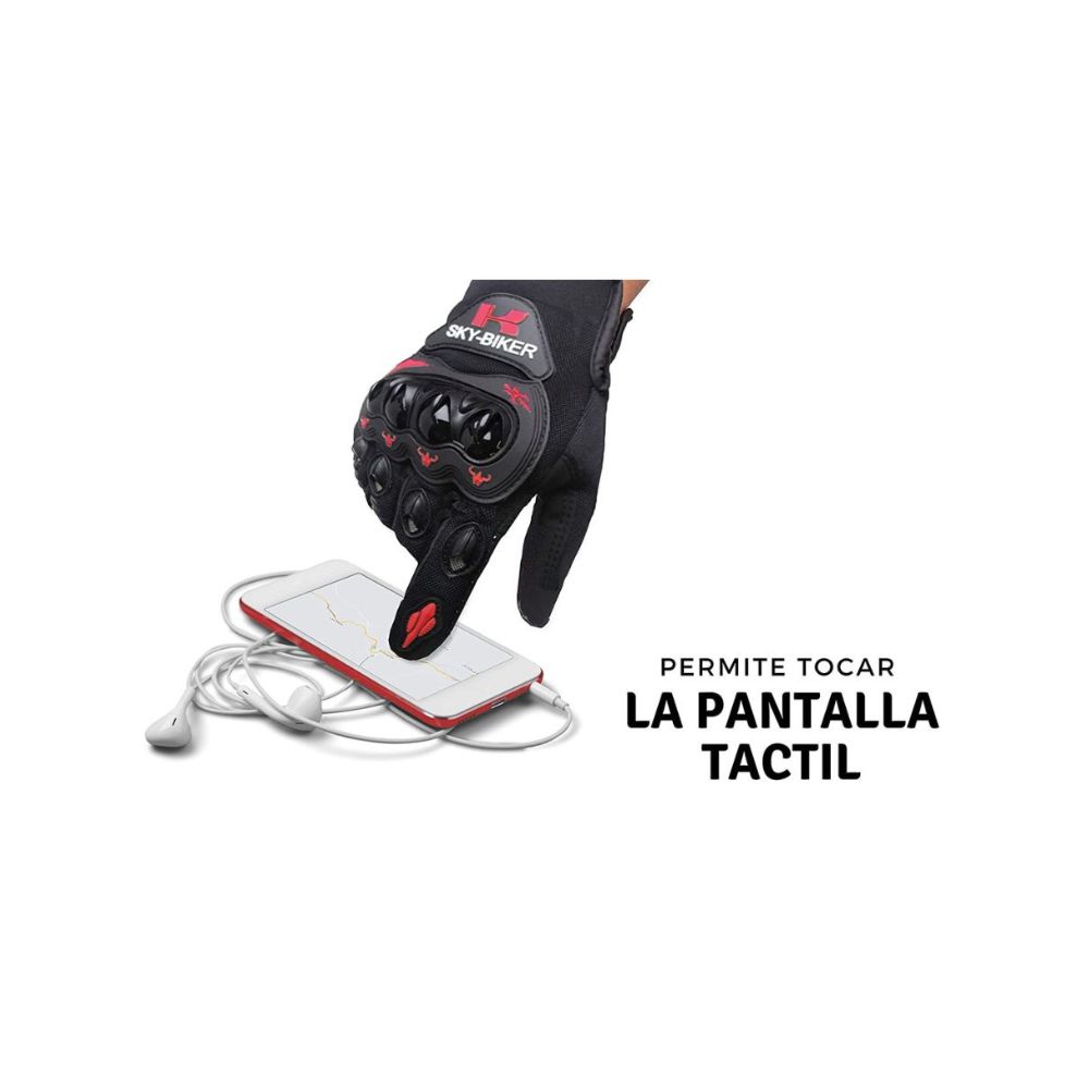 Guantes para Motociclista Hanylish Antideslizante Protección Completa al Dedo y con Sensores Táctiles para Pantalla Negro - Rojo, L