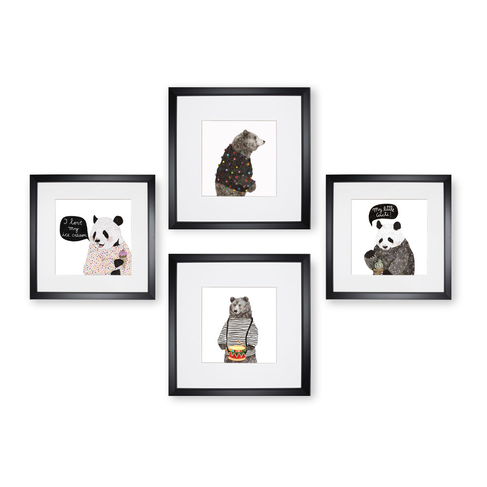 Set de 4 Marcos Decorativos con Marco negro con cristal y marialuisa