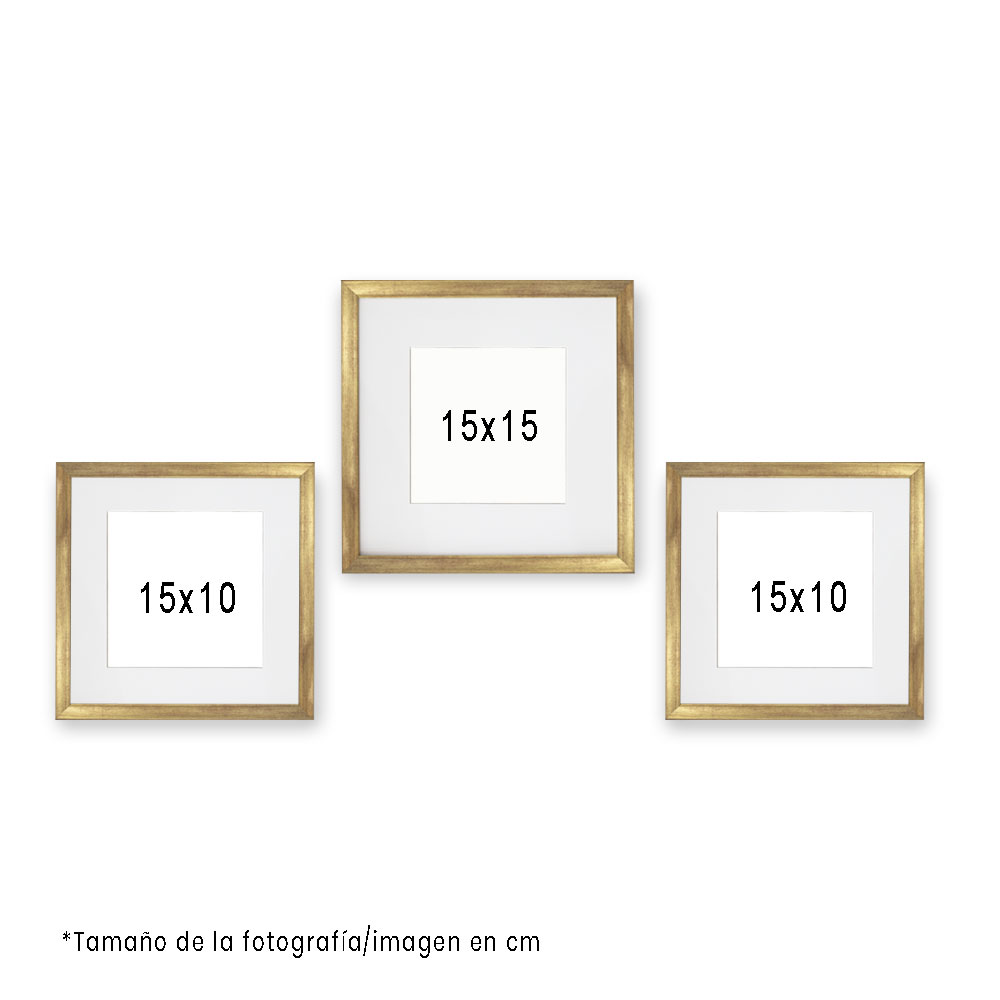 Set de 3 Marcos Decorativos con Marco Dorado con cristal y marialuisa