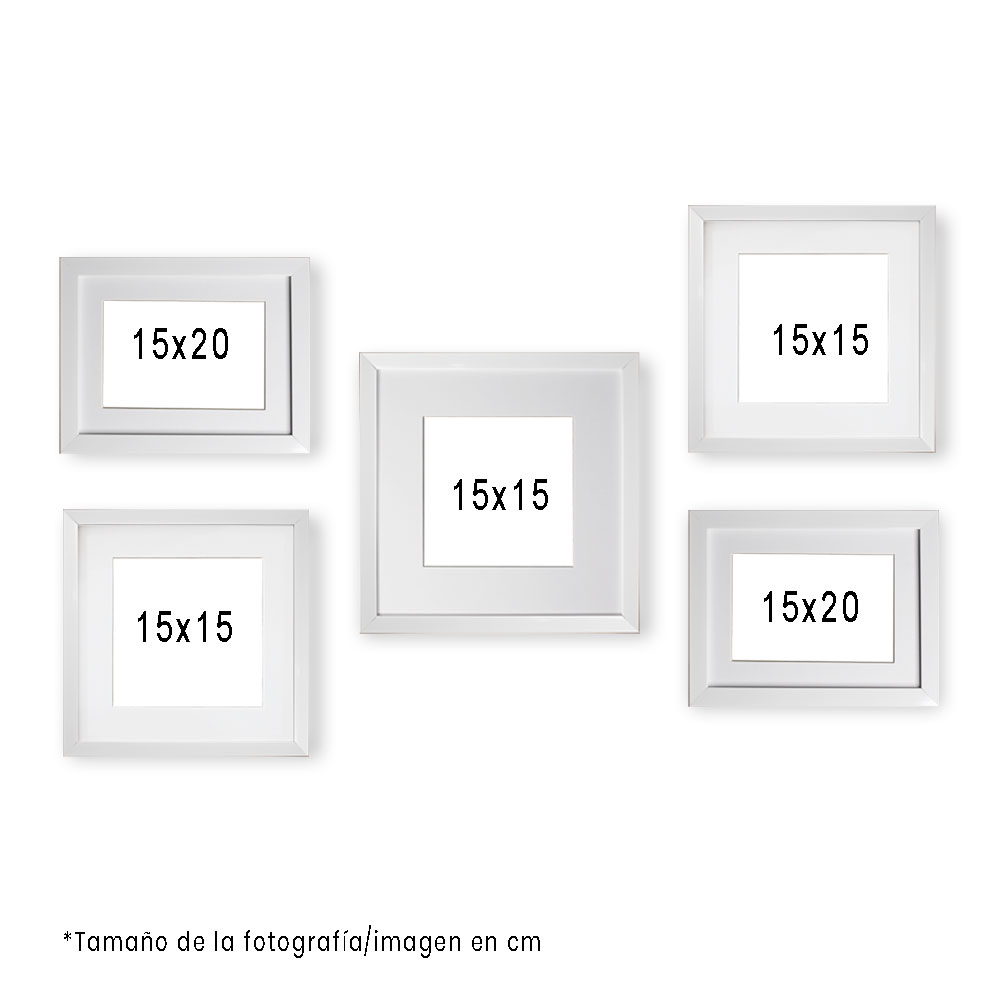 Set de 5 Marcos fotografias PASPARTU FRAMES  Marco blanco con cristal y marialuisa