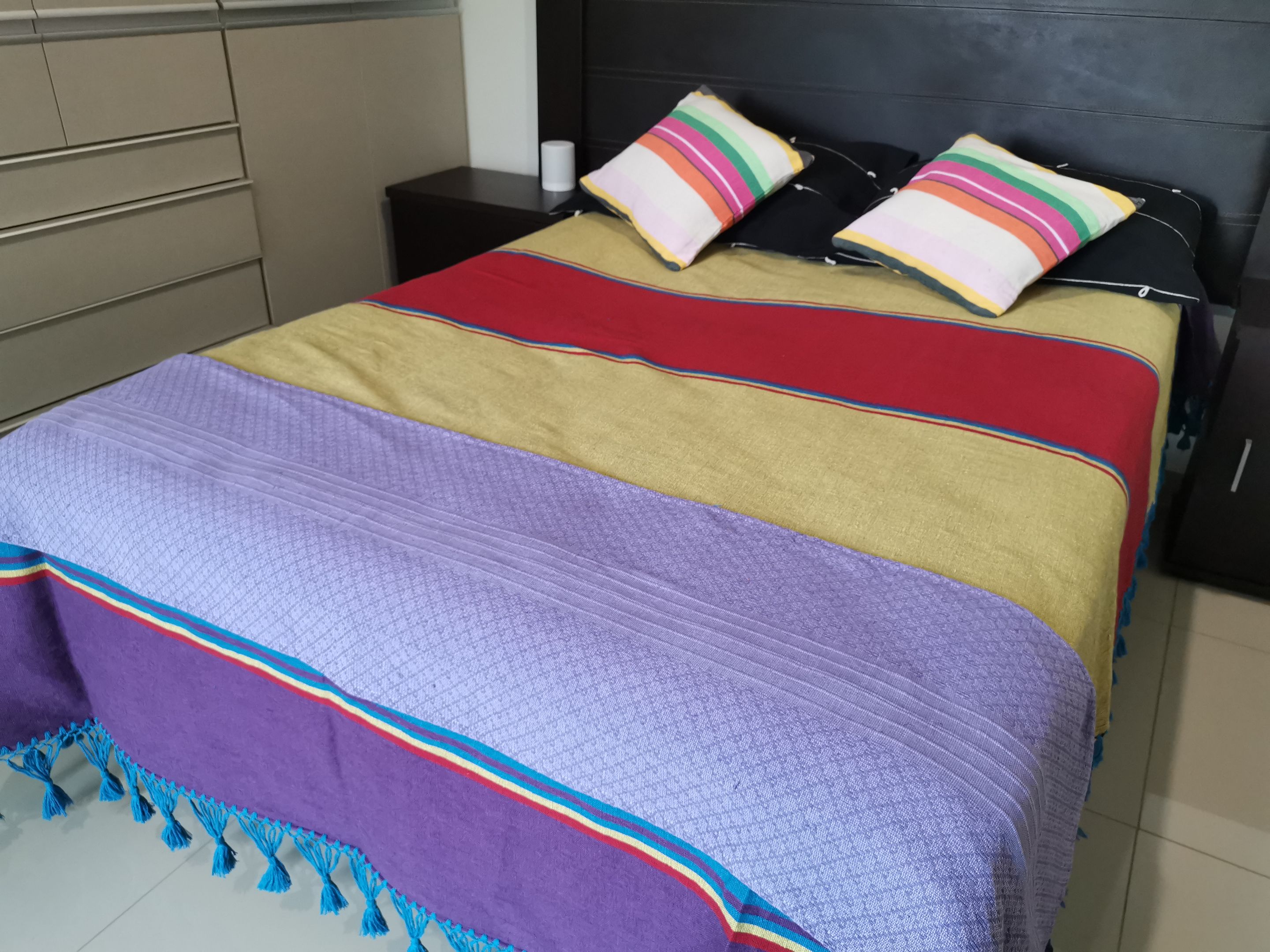 Kit Ropa de Cama Artesanal de Oaxaca Multicolor Tamaño  KING  SIZE