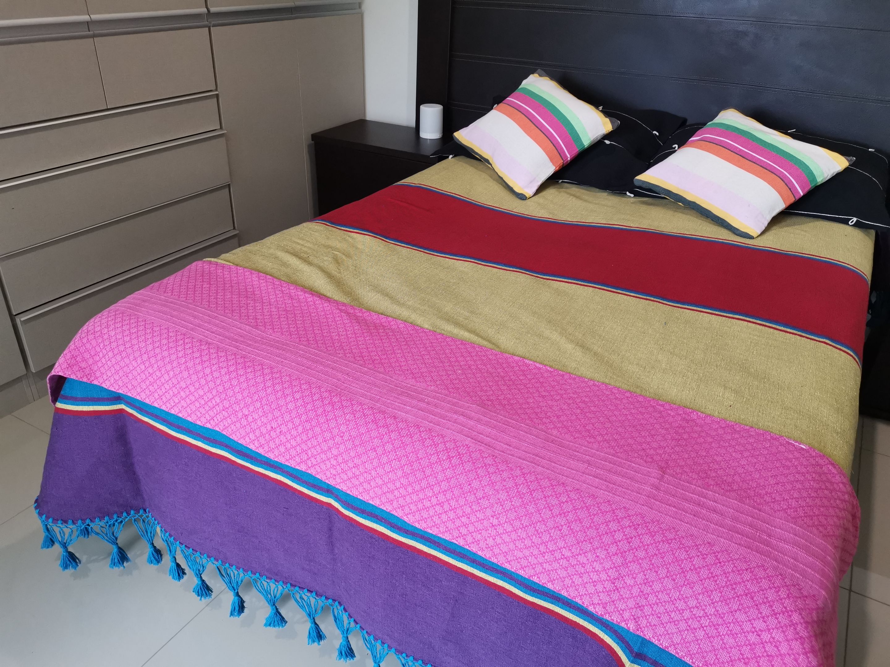 Kit Ropa de Cama Artesanal de Oaxaca Multicolor Tamaño  KING  SIZE