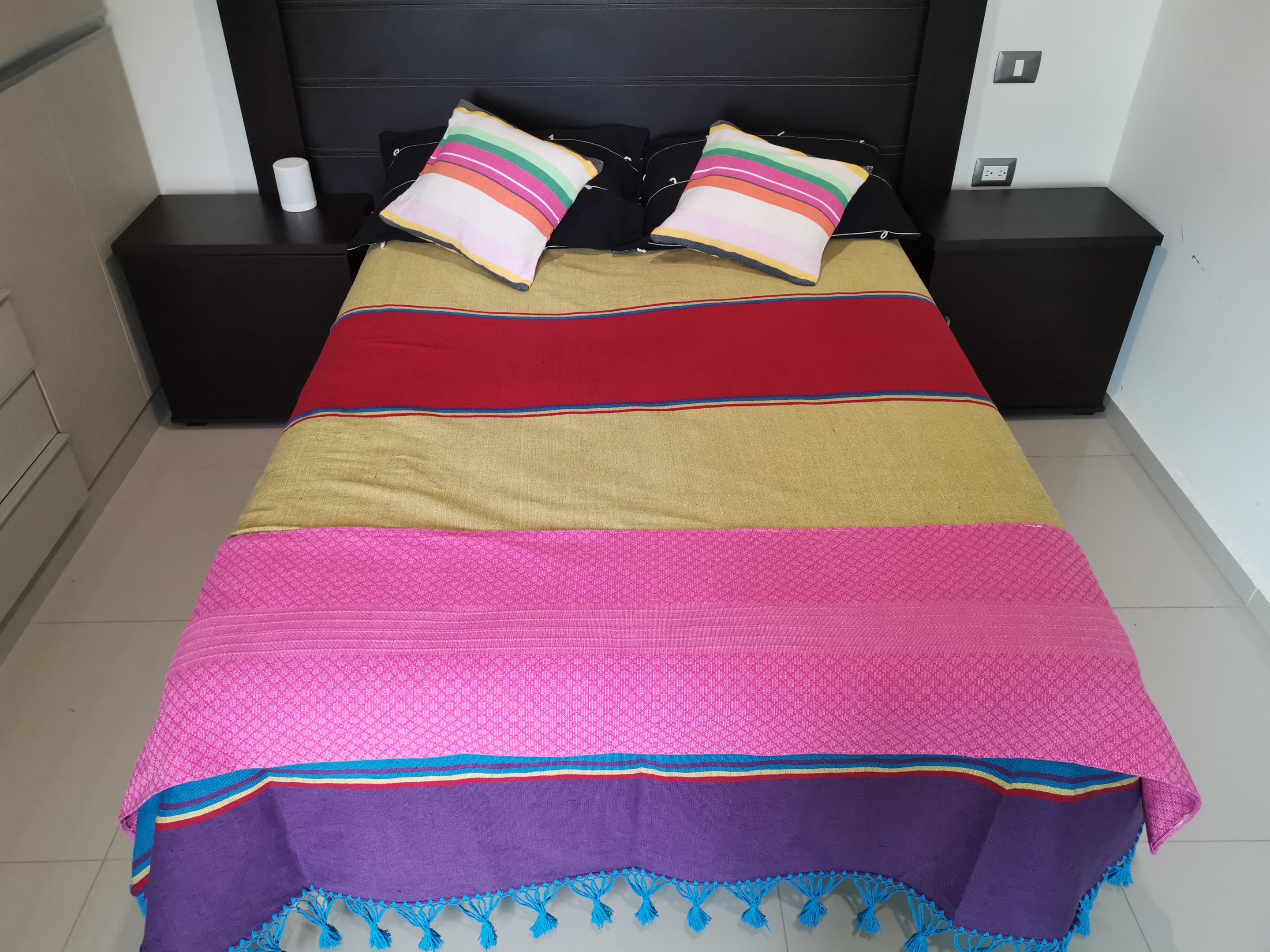 Kit Ropa de Cama Artesanal de Oaxaca Multicolor Tamaño  KING  SIZE