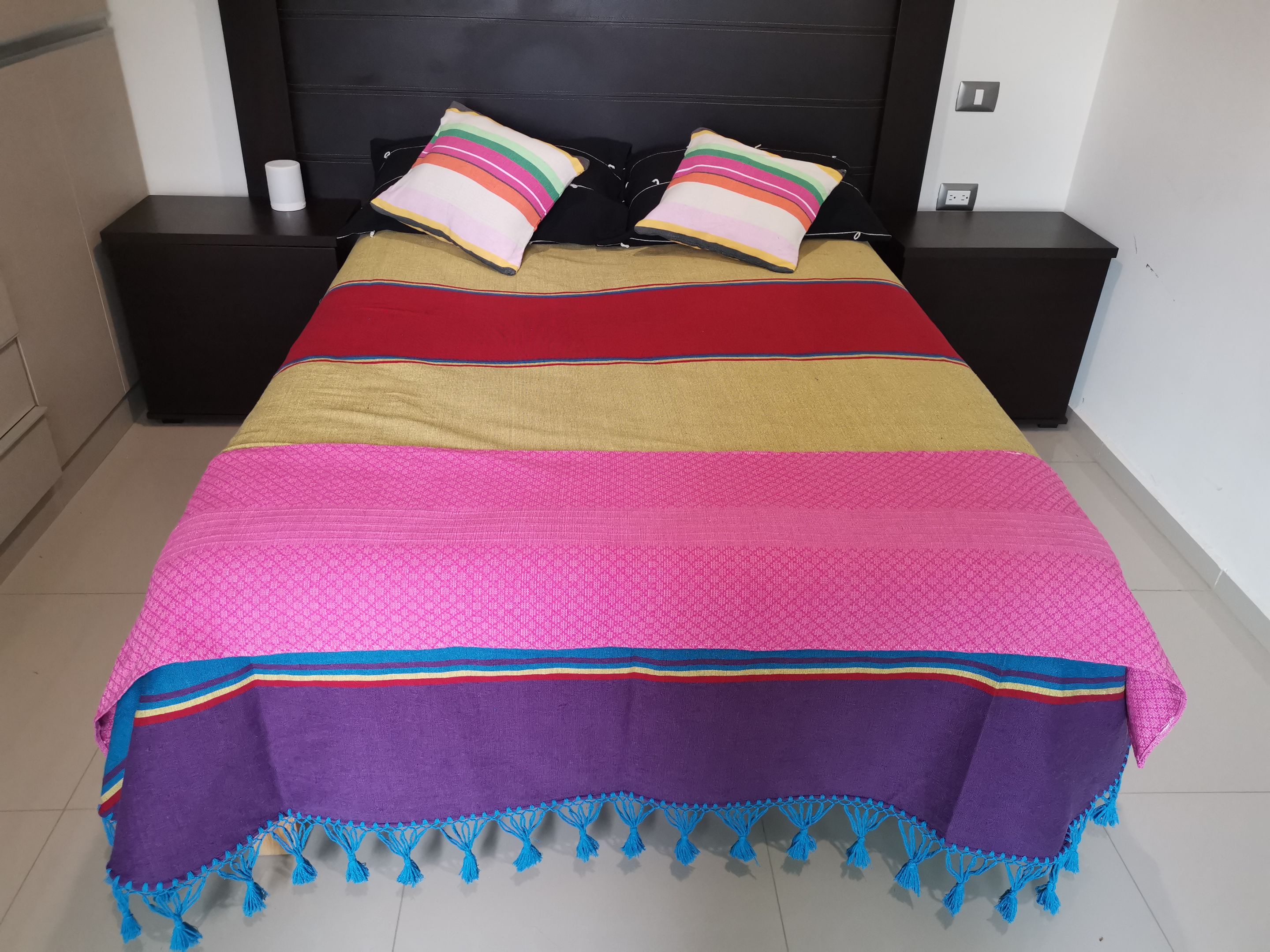 Kit Ropa de Cama Artesanal de Oaxaca Multicolor Tamaño  KING  SIZE