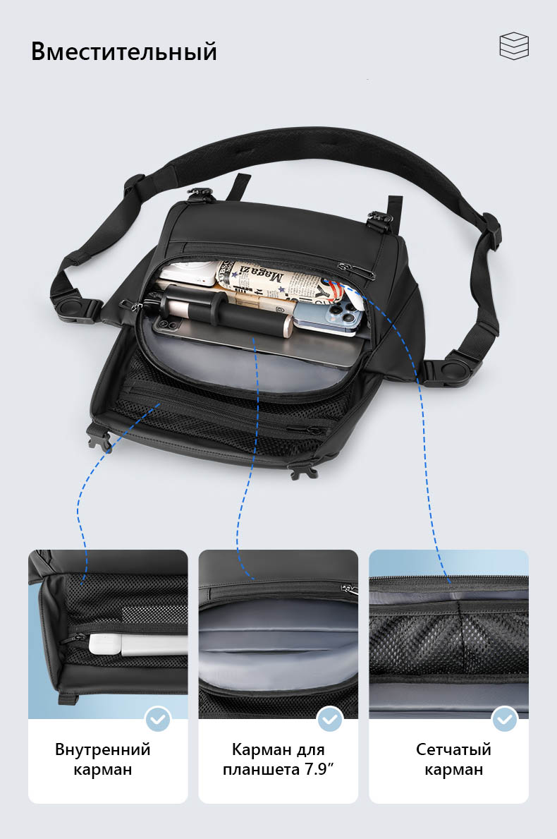 Productos Maletín pequeño Mark Ryden. Ideal para uso diario. Espacio para tableta, teléfono y accesorios. Material resistente al agua. Modelo 1088