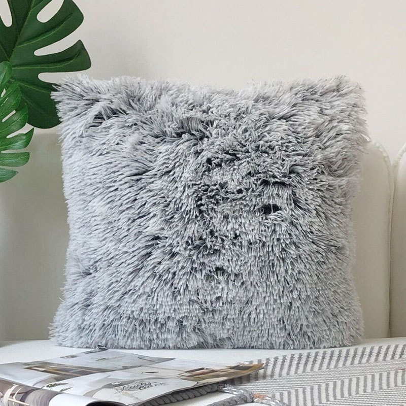 Juego 2 Fundas para Cojines Decorativos Minimalista, peluche gris