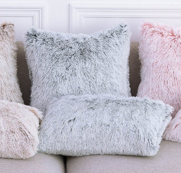 Juego 2 Fundas para Cojines Decorativos Minimalista, peluche gris