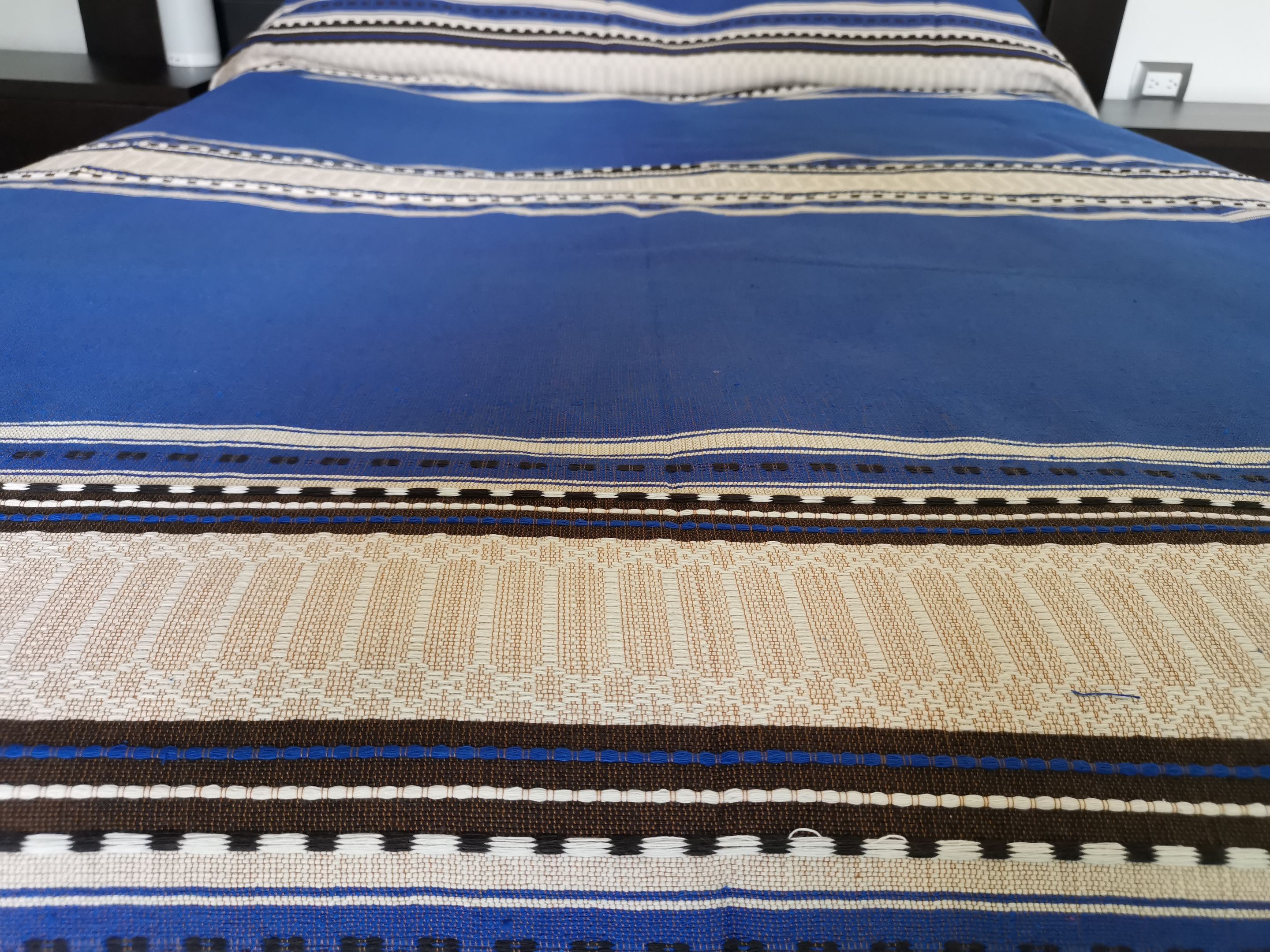 Colcha Artesanal de Oaxaca Azul con Senefa Rombo King 