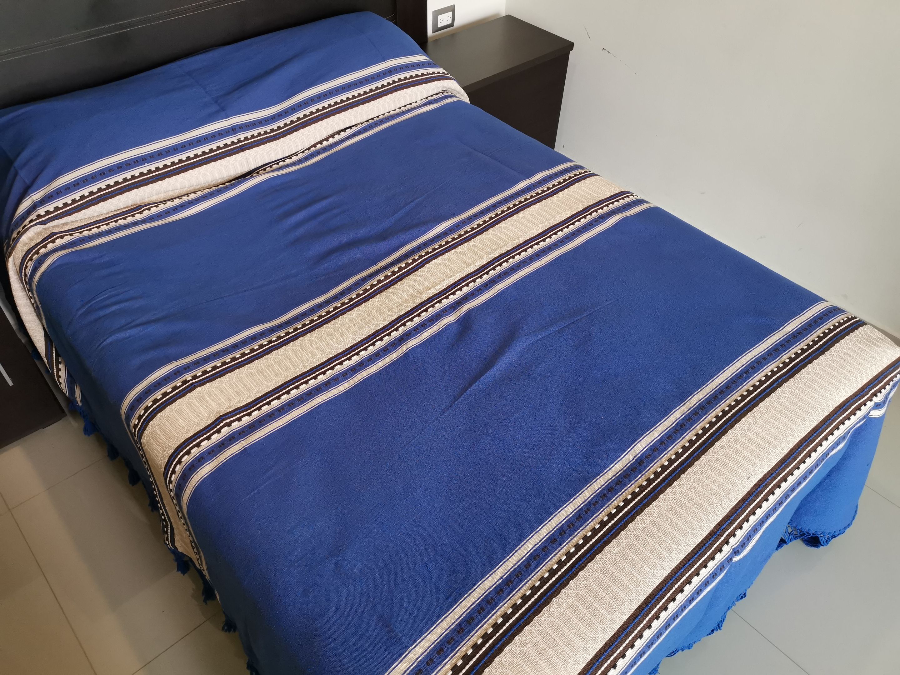 Colcha Artesanal de Oaxaca Azul con Senefa Rombo King 