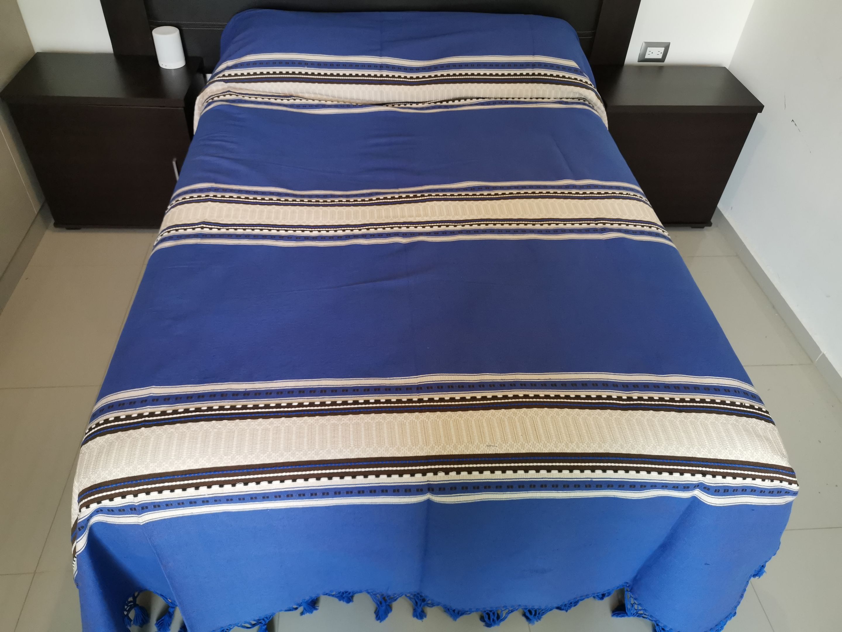 Colcha Artesanal de Oaxaca Azul con Senefa Rombo King 