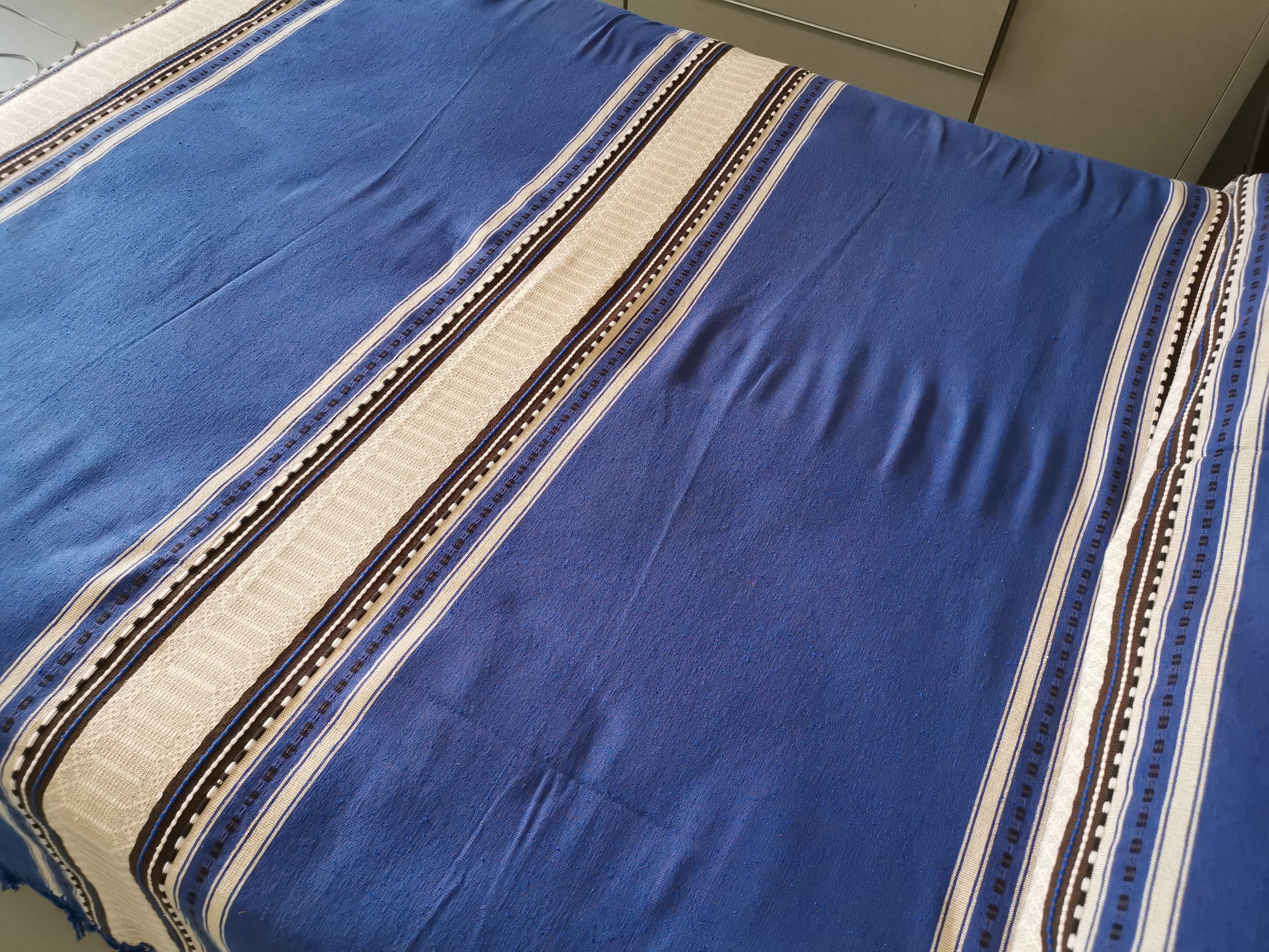 Colcha Artesanal de Oaxaca Azul con Senefa Rombo King 