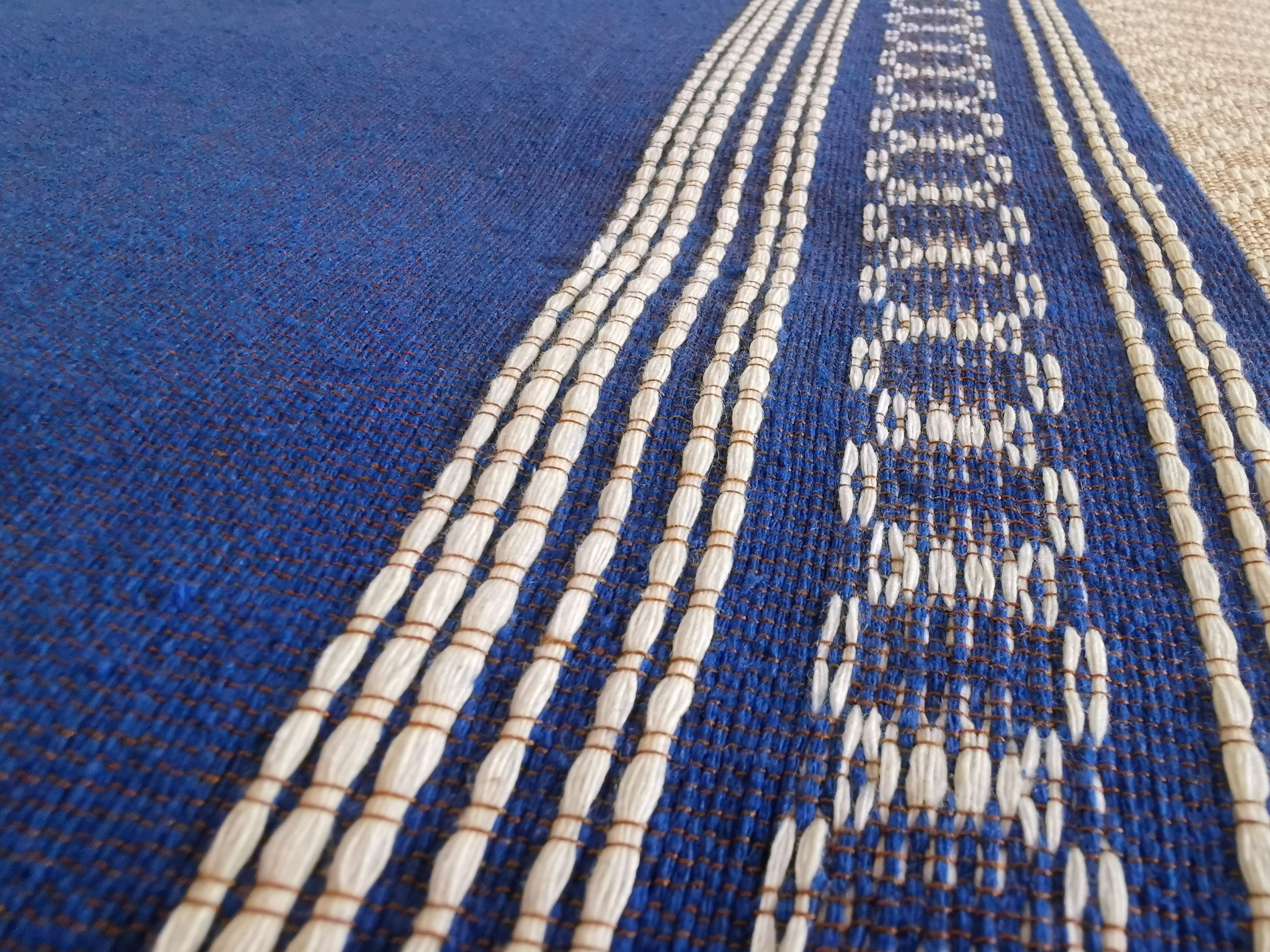 Ropa de Cama Artesanal de Oaxaca Azul y Senefa Ocre Queen 