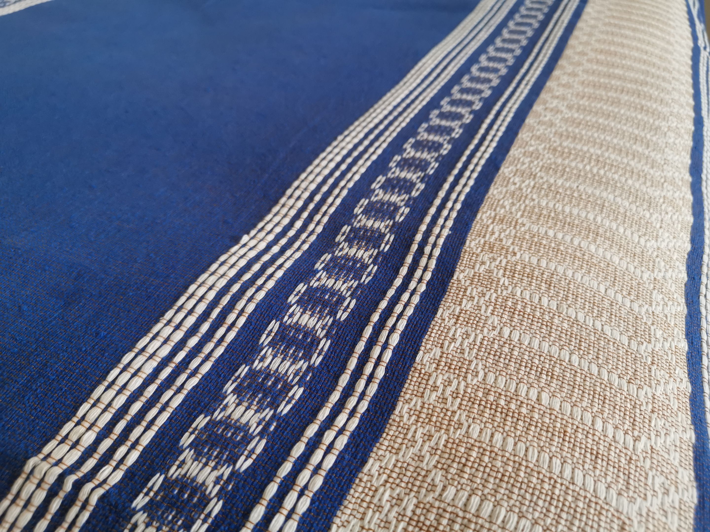 Ropa de Cama Artesanal de Oaxaca Azul y Senefa Ocre Queen 