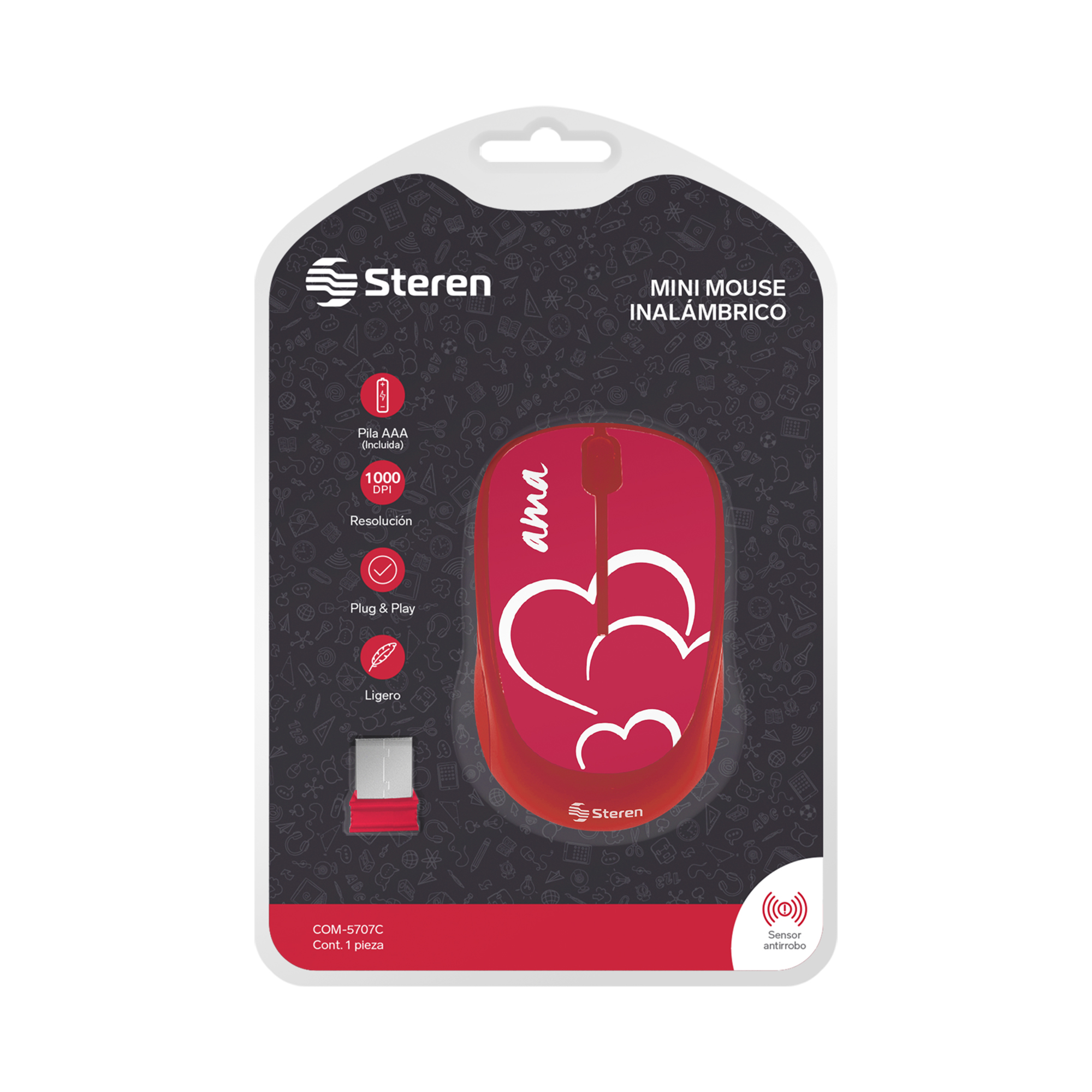 Mini Mouse Inalámbrico Steren 1000 Dpi´s Óptico COM-5707C