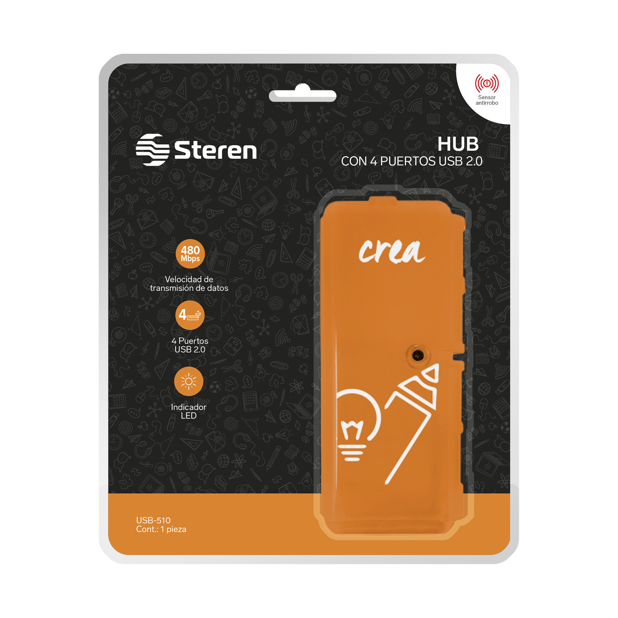 Adaptador HUB 4 Puertos Steren USB 2.0 4 Puertos Elige el Tuyo USB-510C