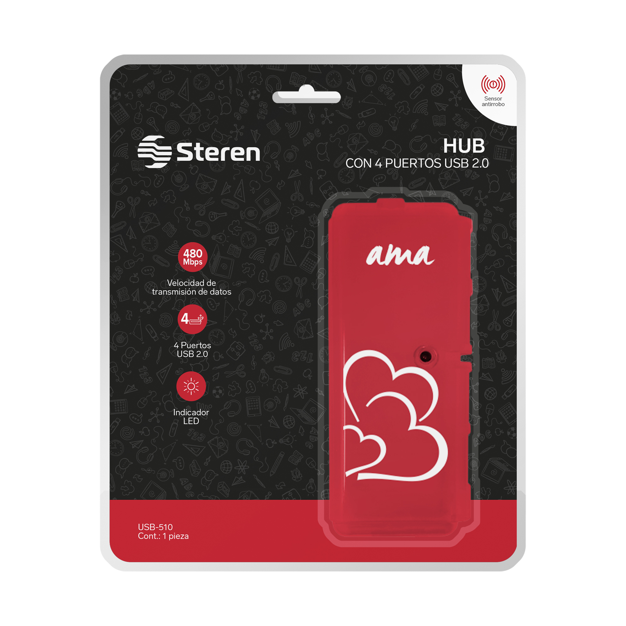 Adaptador HUB 4 Puertos Steren USB 2.0 4 Puertos Elige el Tuyo USB-510C