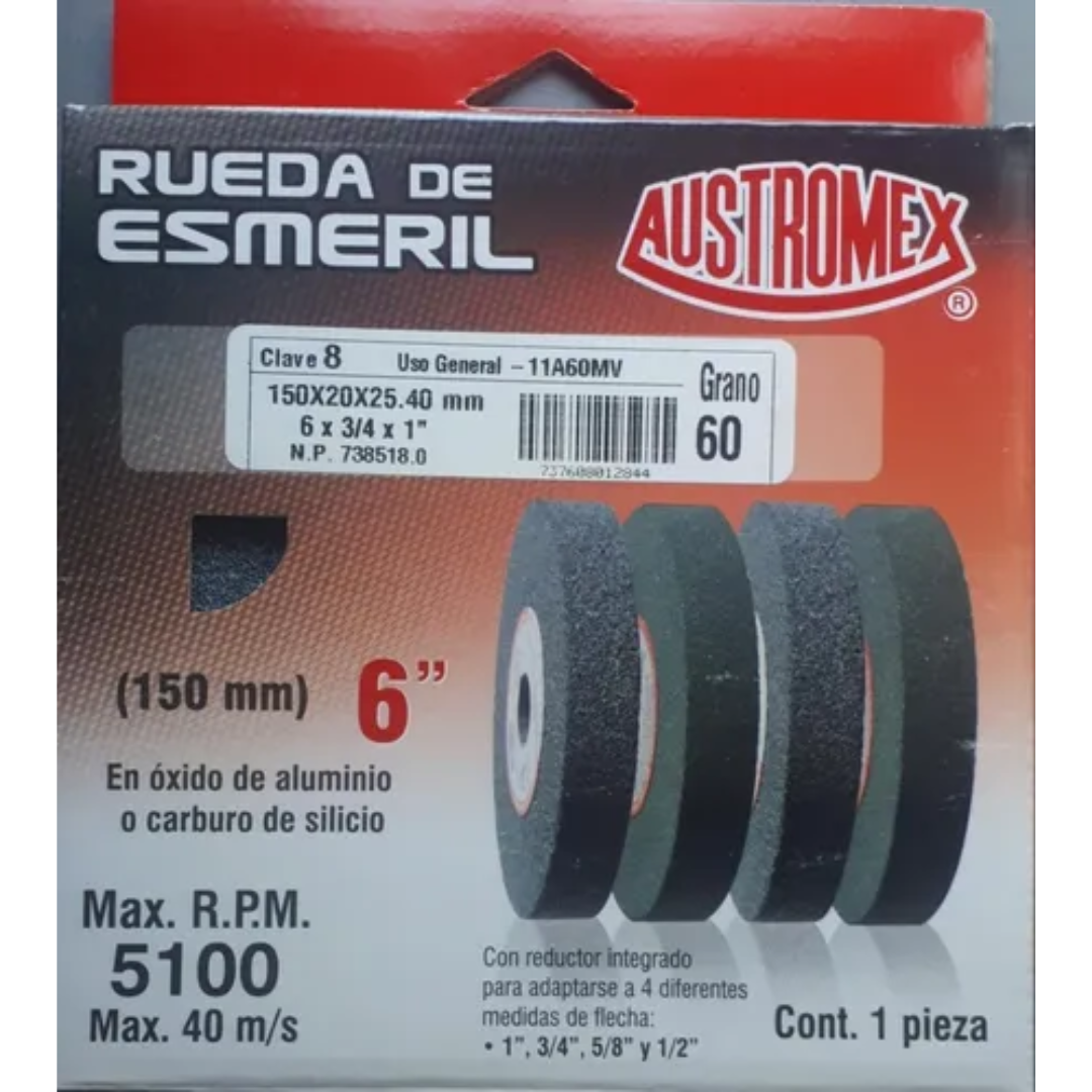 Piedra Para Esmeril De 6 X 3/4 X 1 Grano 60 Autromex Aus-8