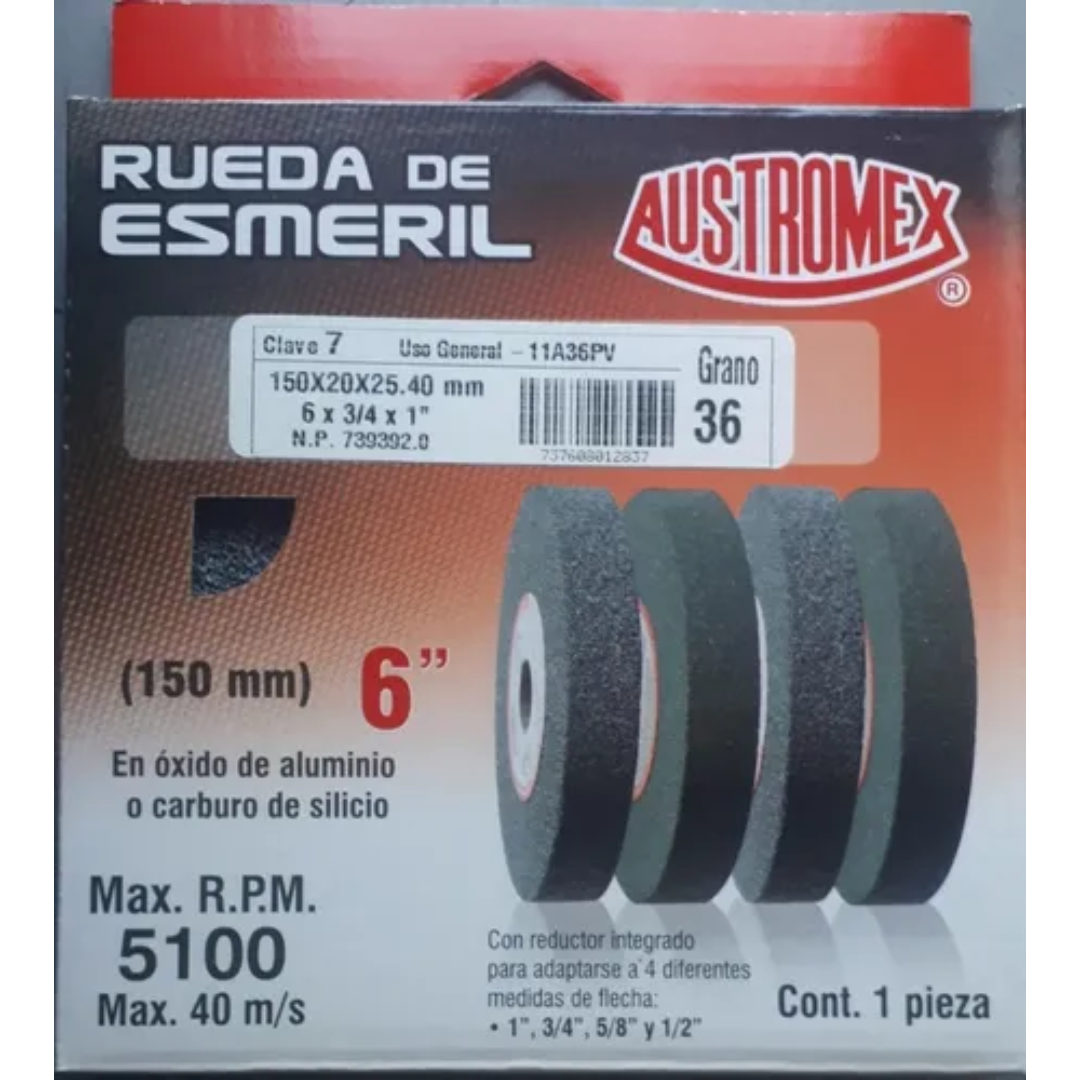Piedra Para Esmeril De 6 X 3/4 X 1 Grano 36 Autromex Aus-7