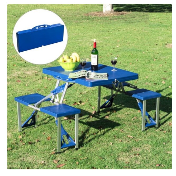 Mesa Plegable Tipo Portafolio Con 4 Bancos