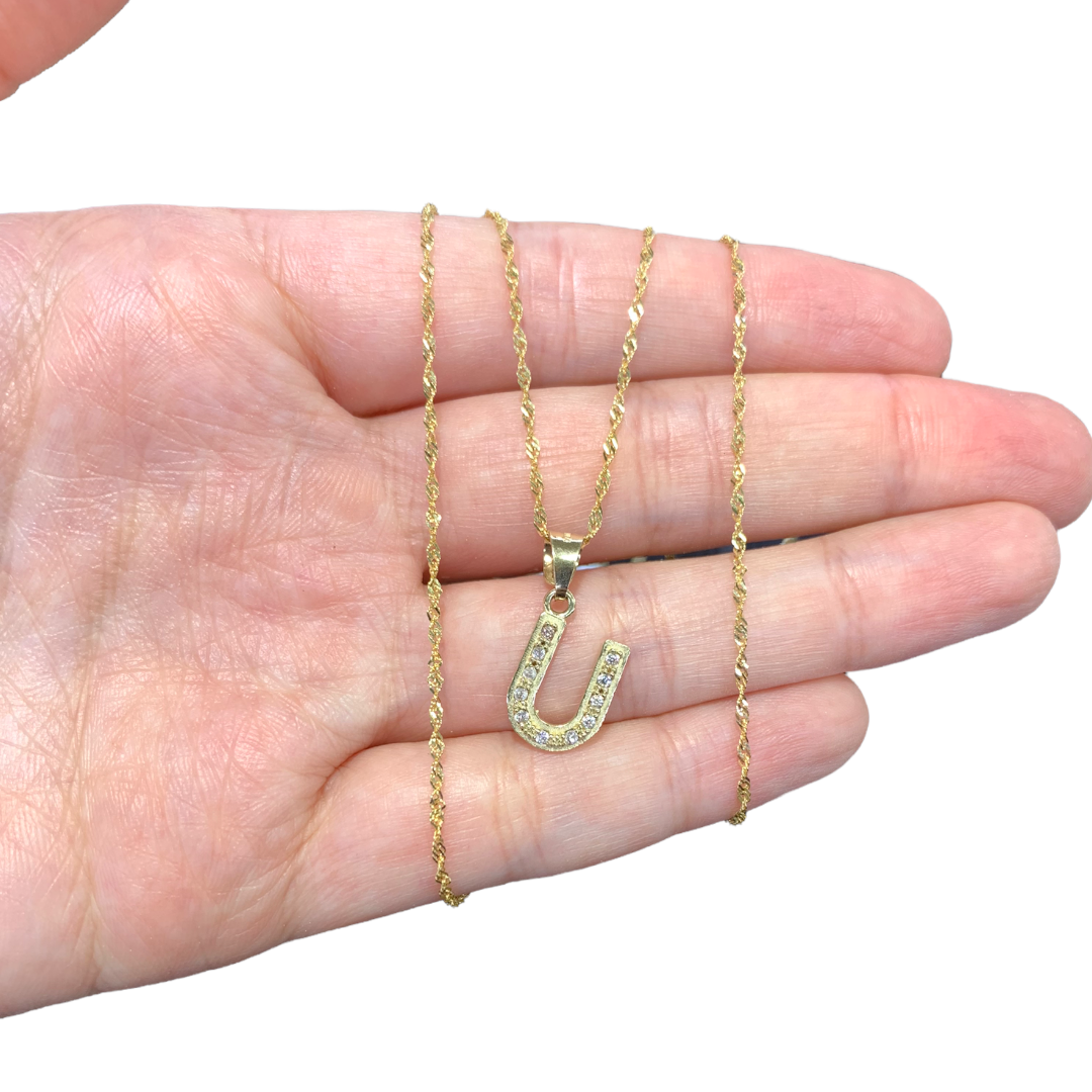 Cadena con Dije Letra U Piedra Zirconia Oro 10k